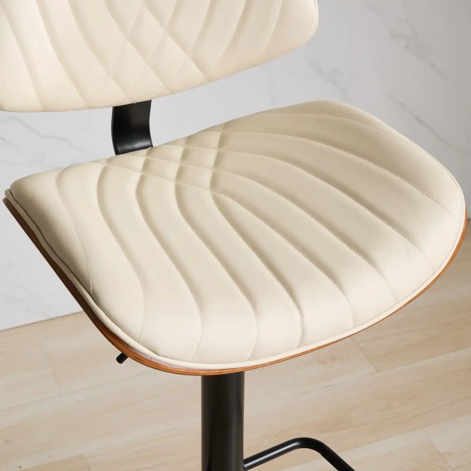 Mid Century Modern Walnut Bar Stool, Adjustable Black Leather Swivel Chair, Beige - Best Buy Furniture