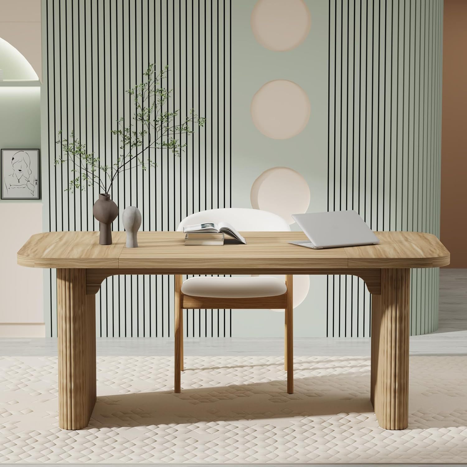 62' Mid Century Modern Executive Desk, Large Home Office Natural Light Oak - Best Buy Furniture