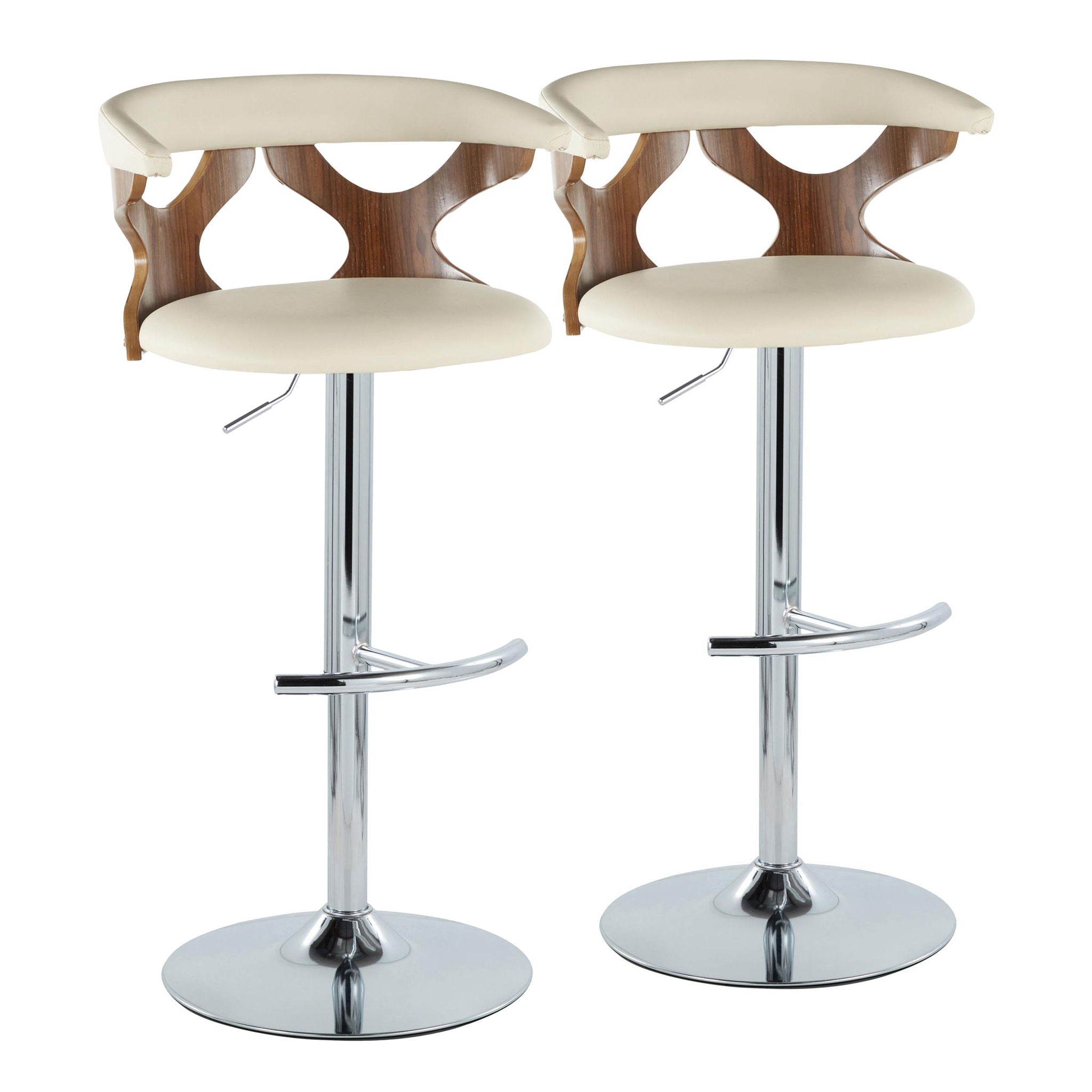 Gardenia - Mid Century Modern Adjustable Barstool With Swivel With Rounded T Footrest (Set of 2) - Best Buy Furniture