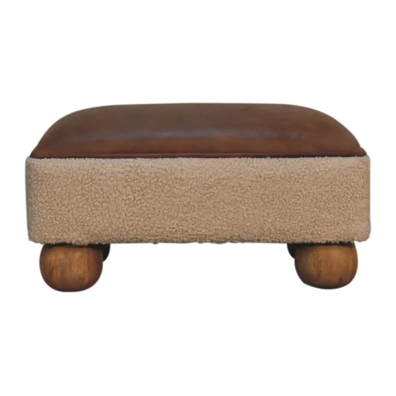 Vintage Leather Boucle Ball Footstool - Brown - Best Buy Furniture