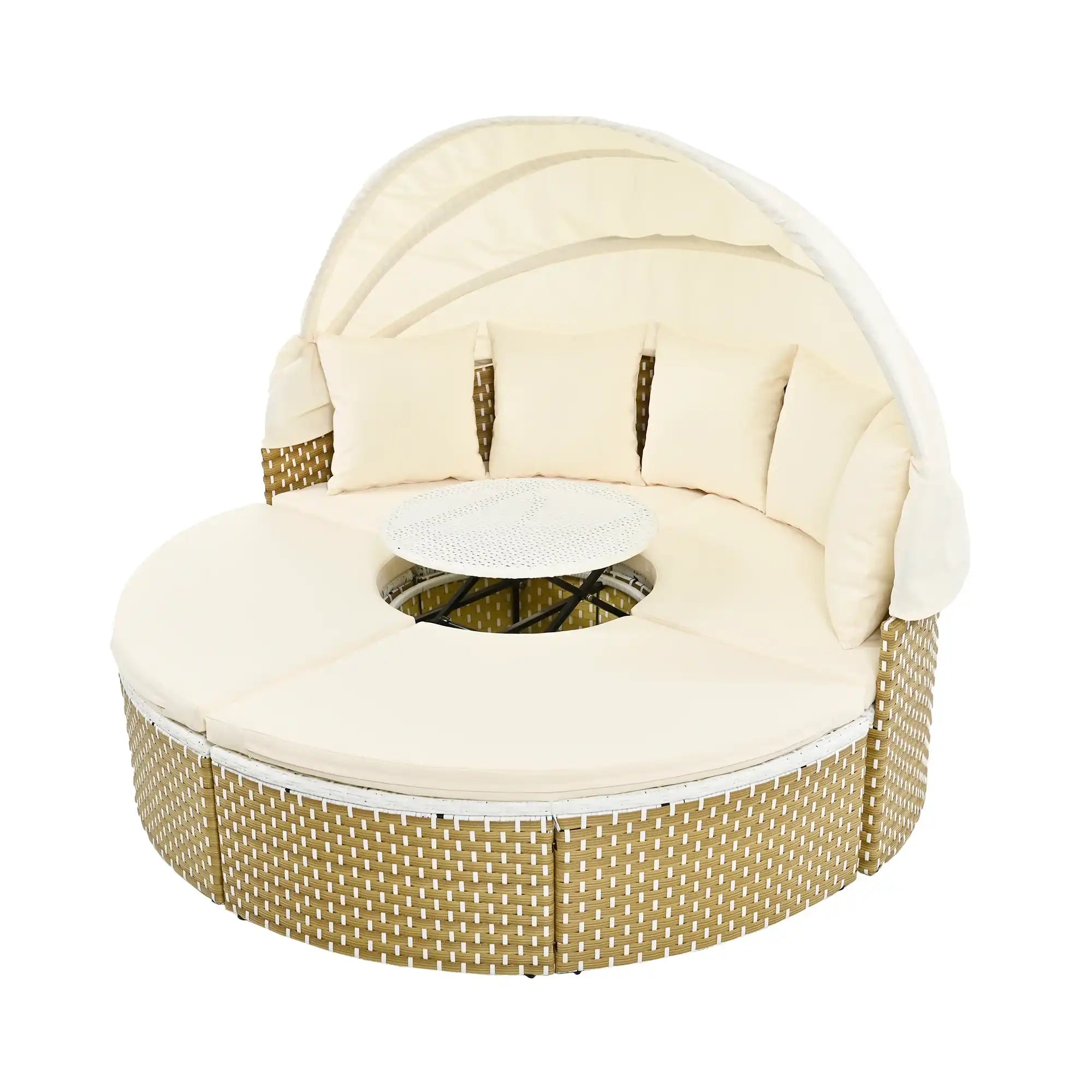 TOPMAX Round Outdoor Sectional Sofa Set Rattan Daybed - Best Buy Furniture