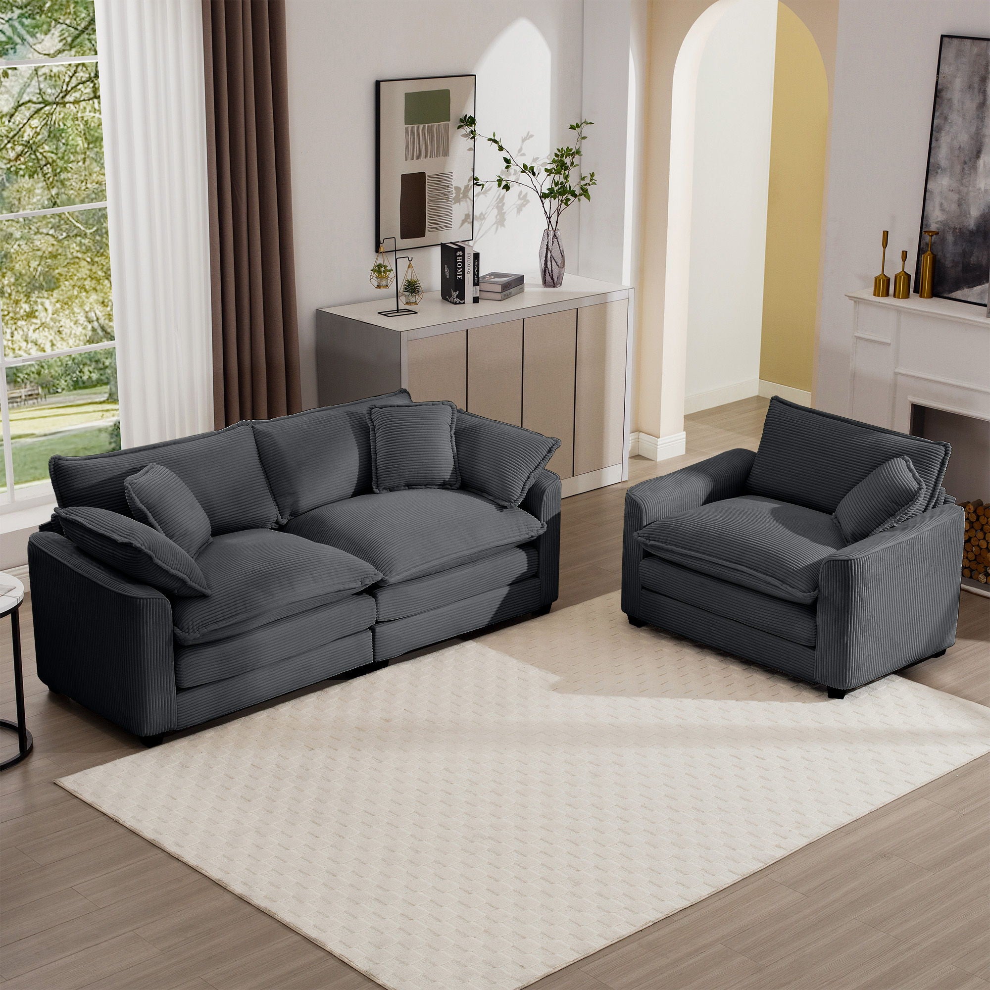 Elegant Corduroy Oversized Sectional Sofa Set With Deep Seats And Flexible Layout - Best Buy Furniture