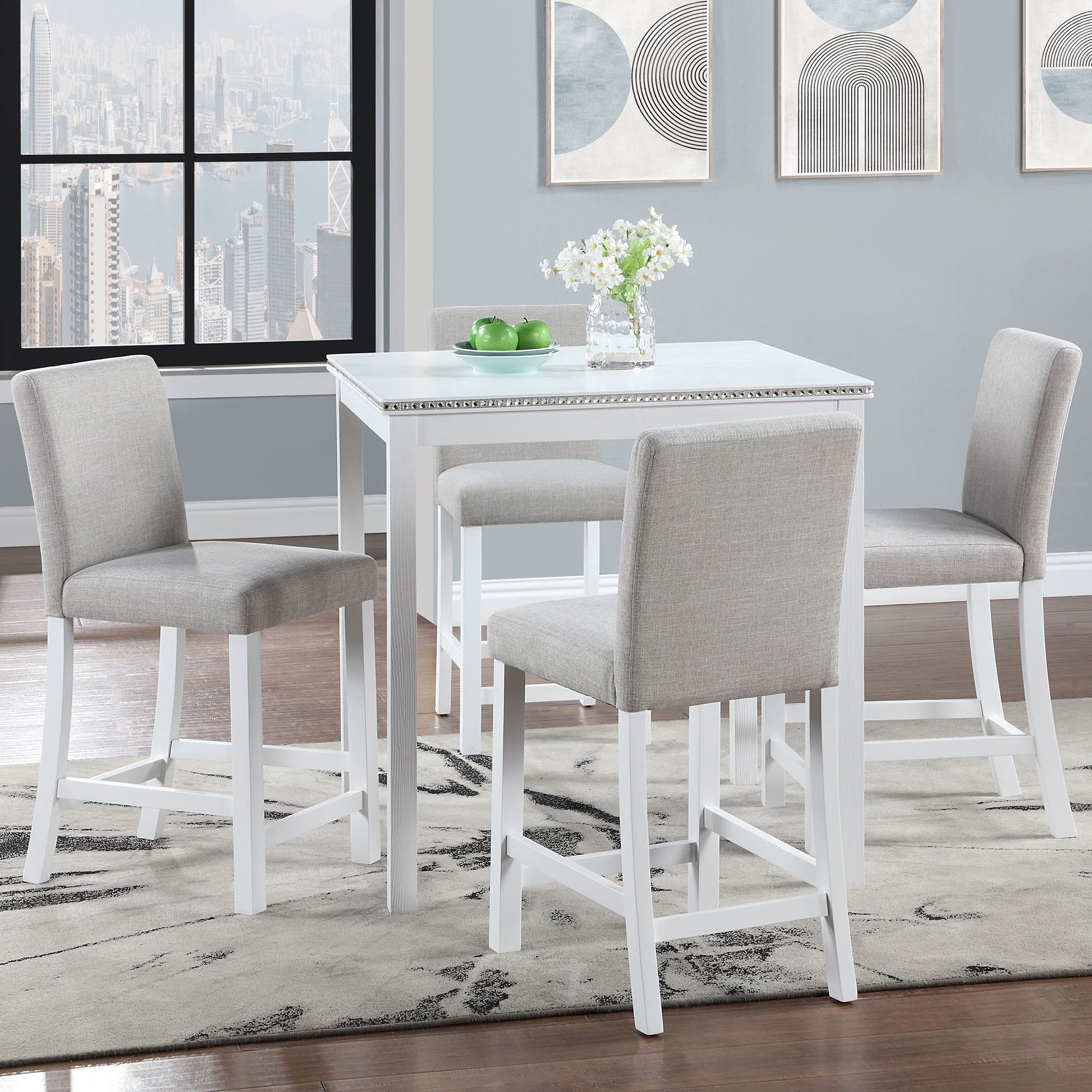 5 Piece Counter Height Table Set, Square Table And 4 Upholstered Chairs - Best Buy Furniture