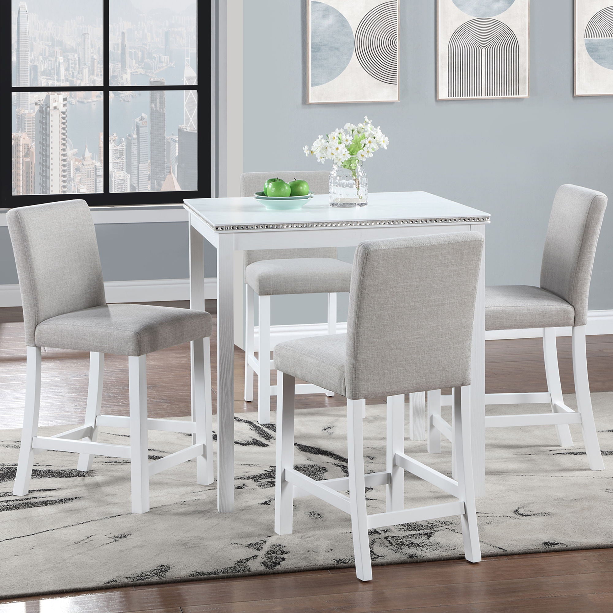 5 Piece Counter Height Table Set, Square Table And 4 Upholstered Chairs - Best Buy Furniture