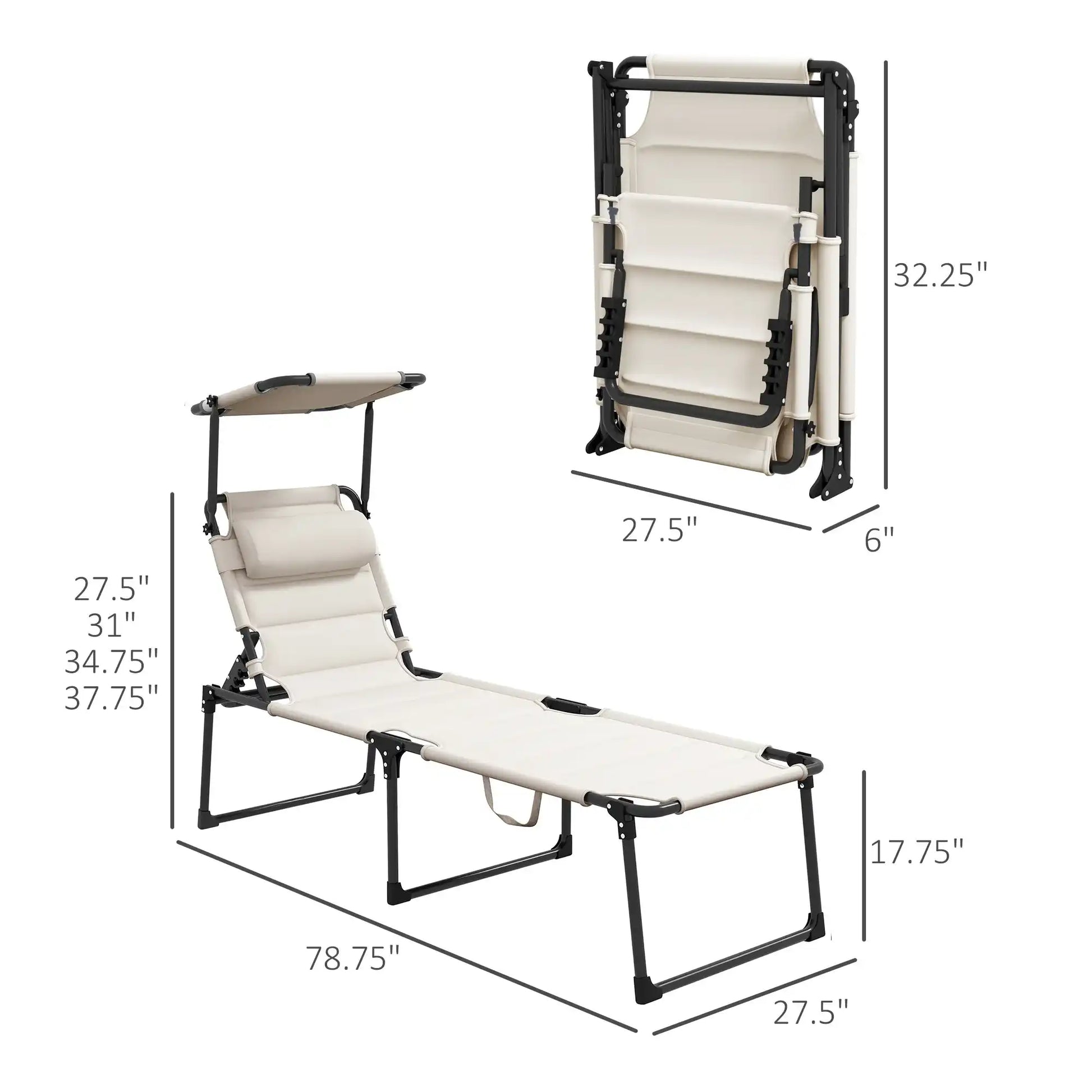 Adjustable Outdoor Lounge Chair, Cream White, with Sunshade & Pillow - Best Buy Furniture