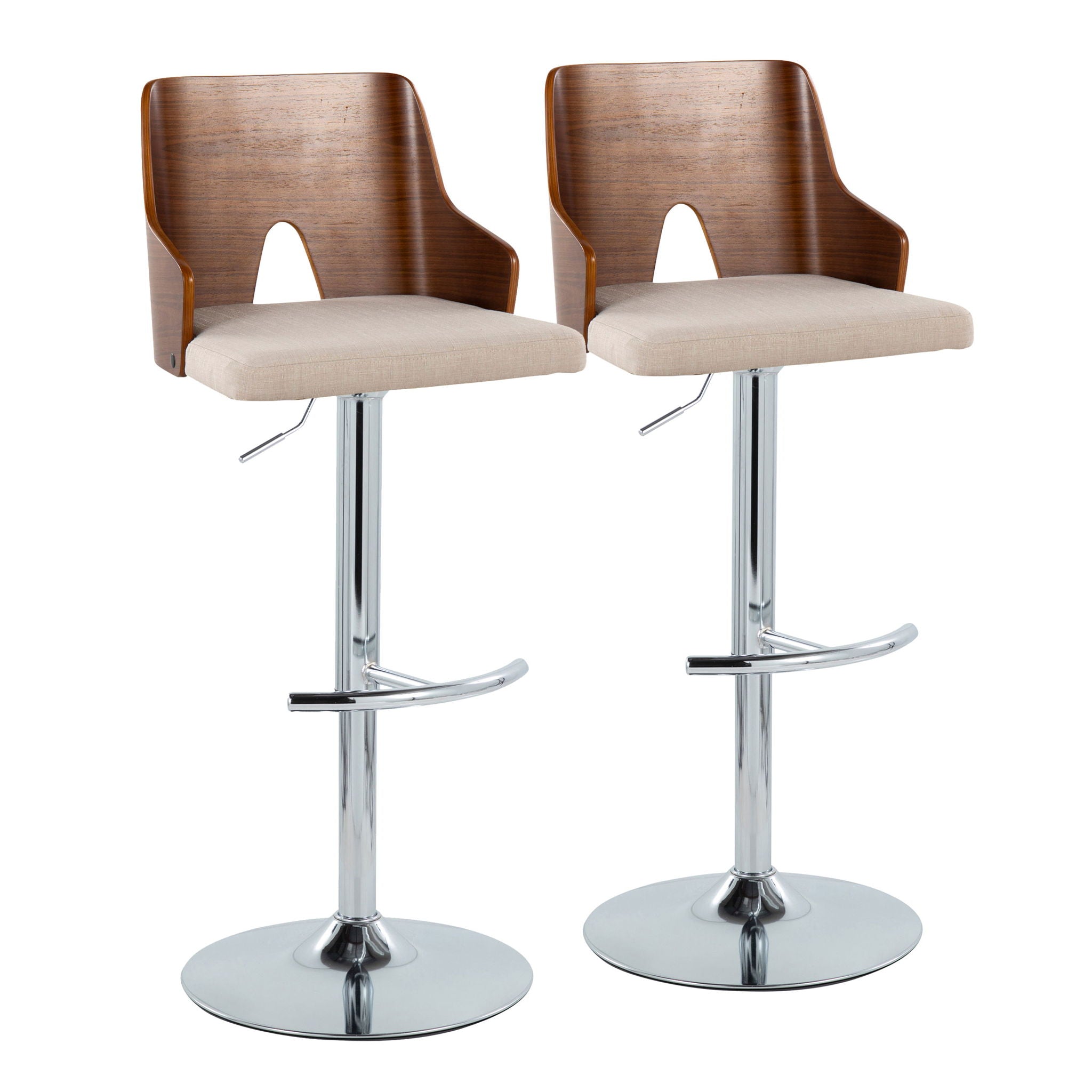 Ariana - Mid Century Modern Adjustable Barstool Stool With Swivel With Rounded T Footrest (Set of 2) - Best Buy Furniture