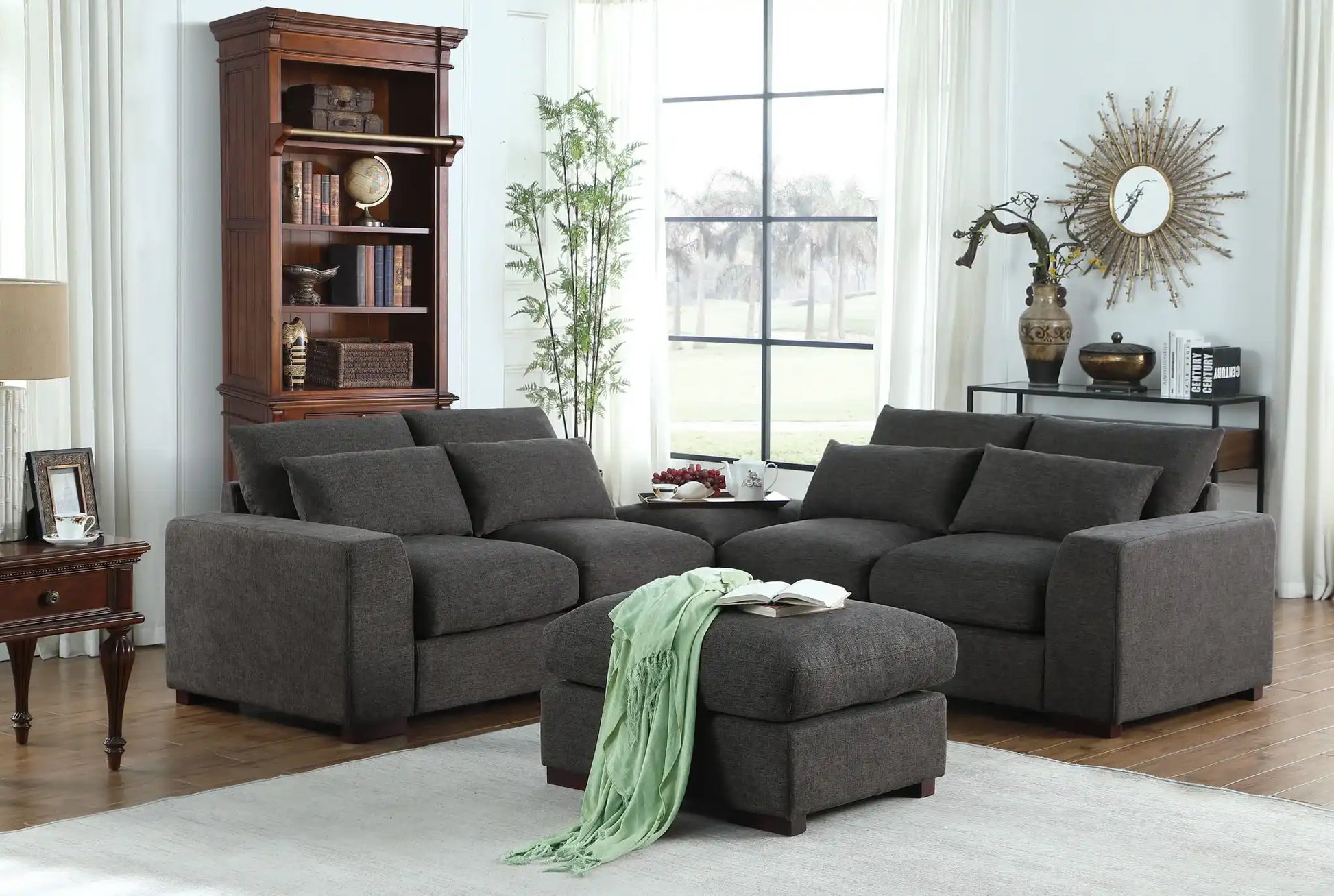 Tatman - Linen Blend Sectional With 2 Ottomans - Dark Gray - Best Buy Furniture