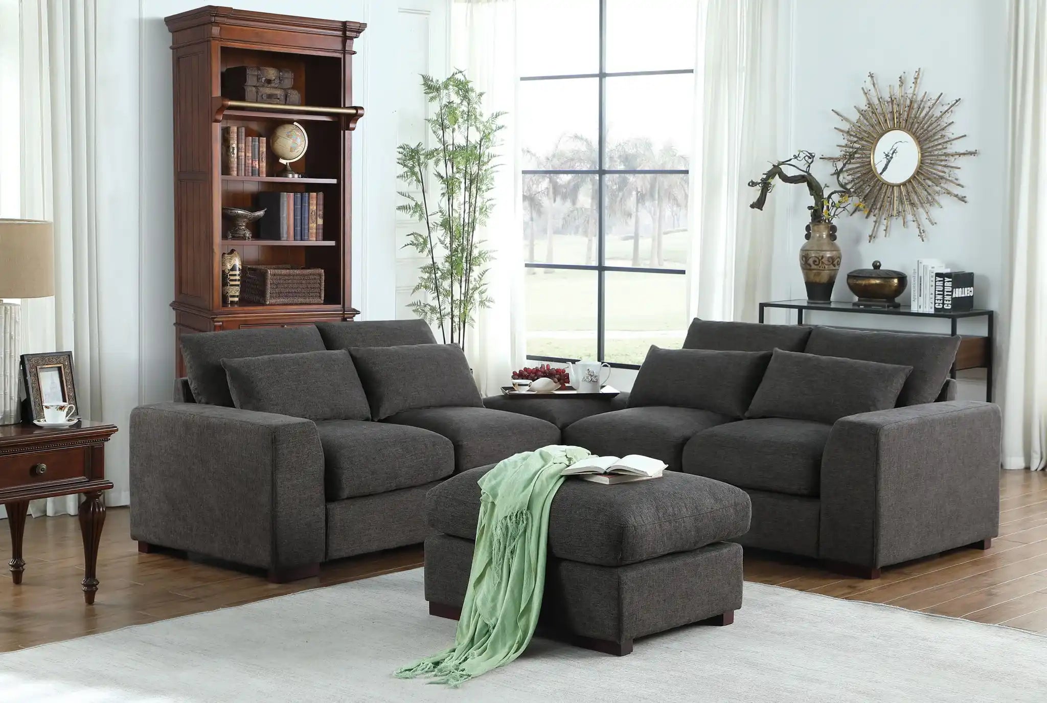 Tatman - Linen Blend Sectional With 2 Ottomans - Dark Gray - Best Buy Furniture