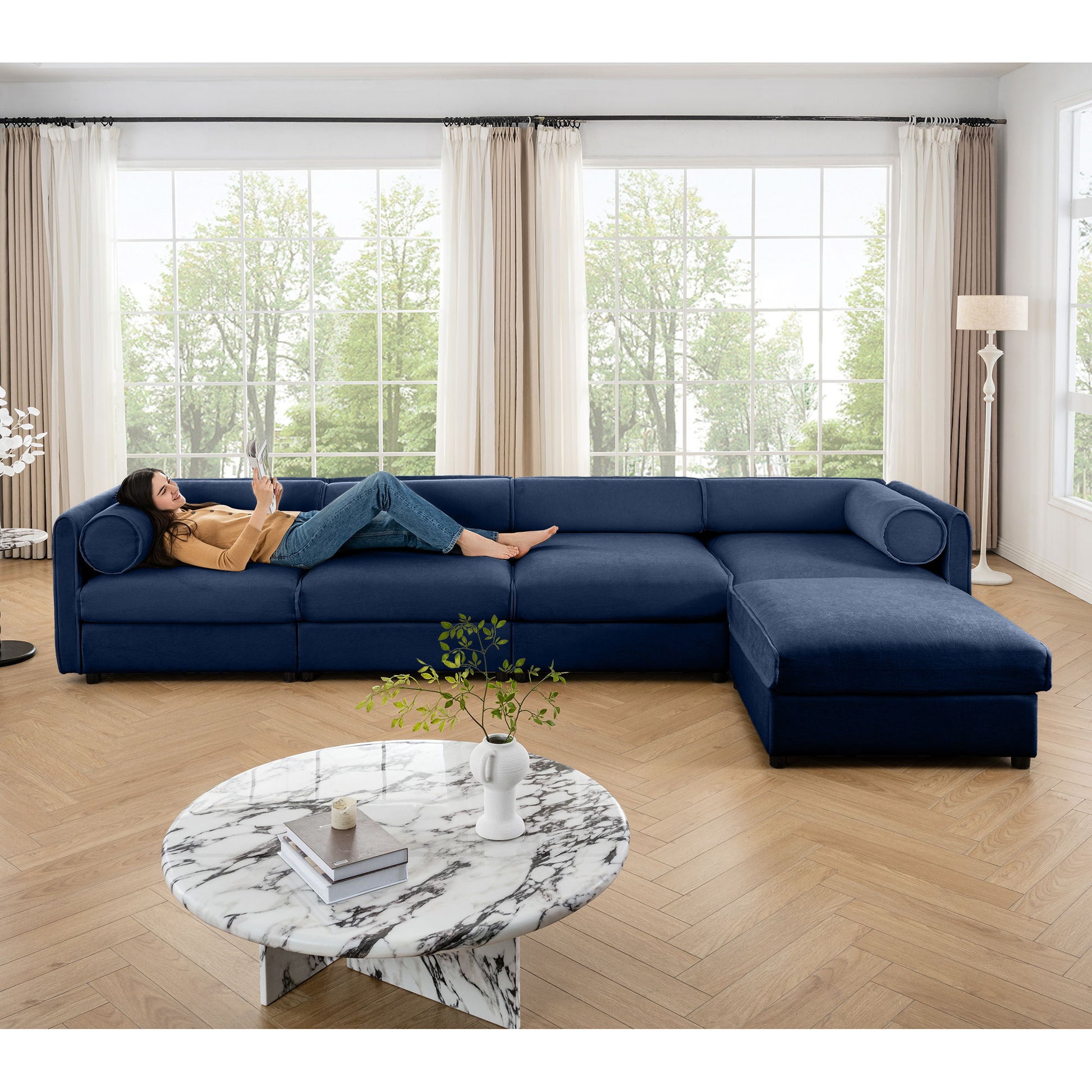 Contemporary Elegant White Chenille Sofa With Storage And Ottoman - Best Buy Furniture