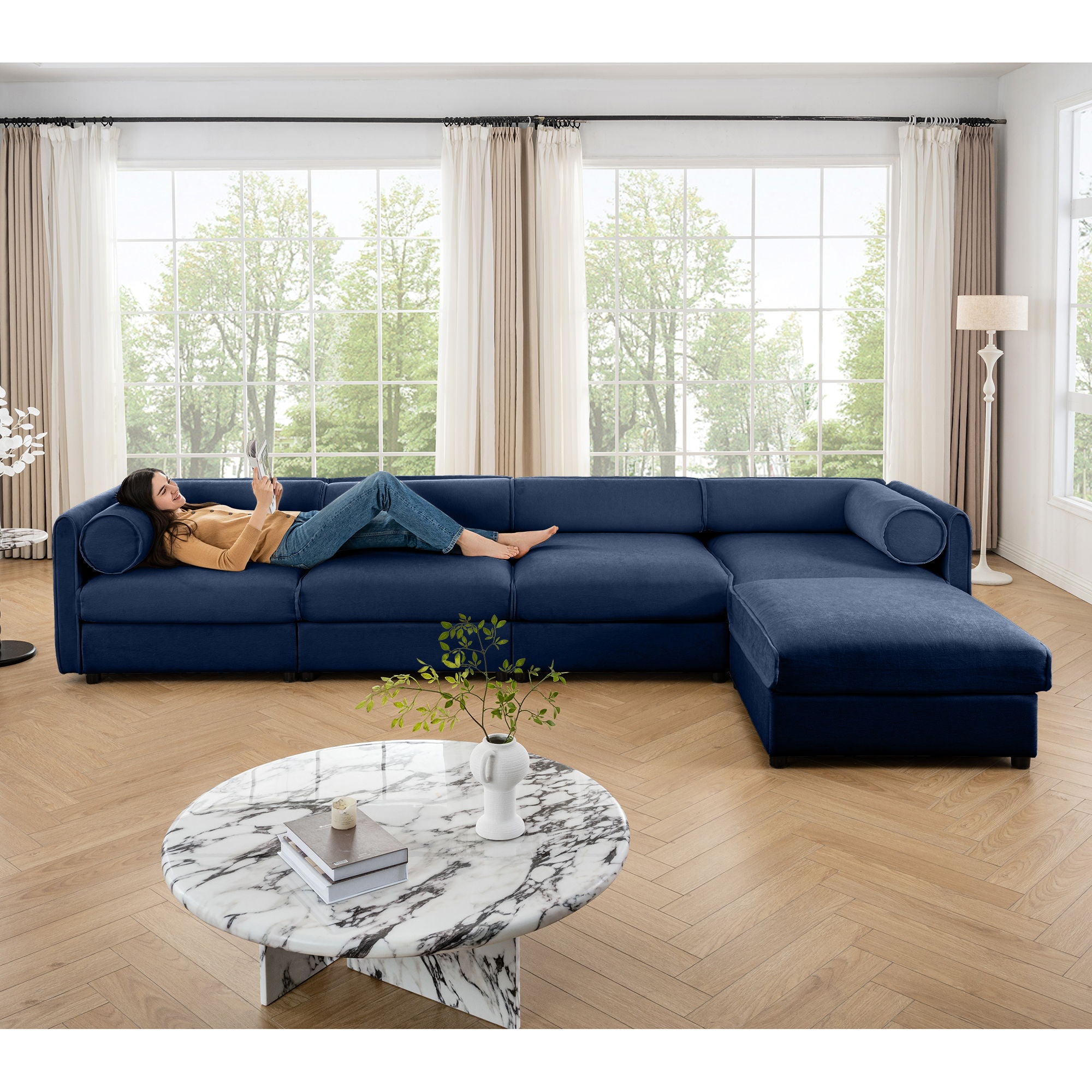 Contemporary Elegant White Chenille Sofa With Storage And Ottoman - Best Buy Furniture