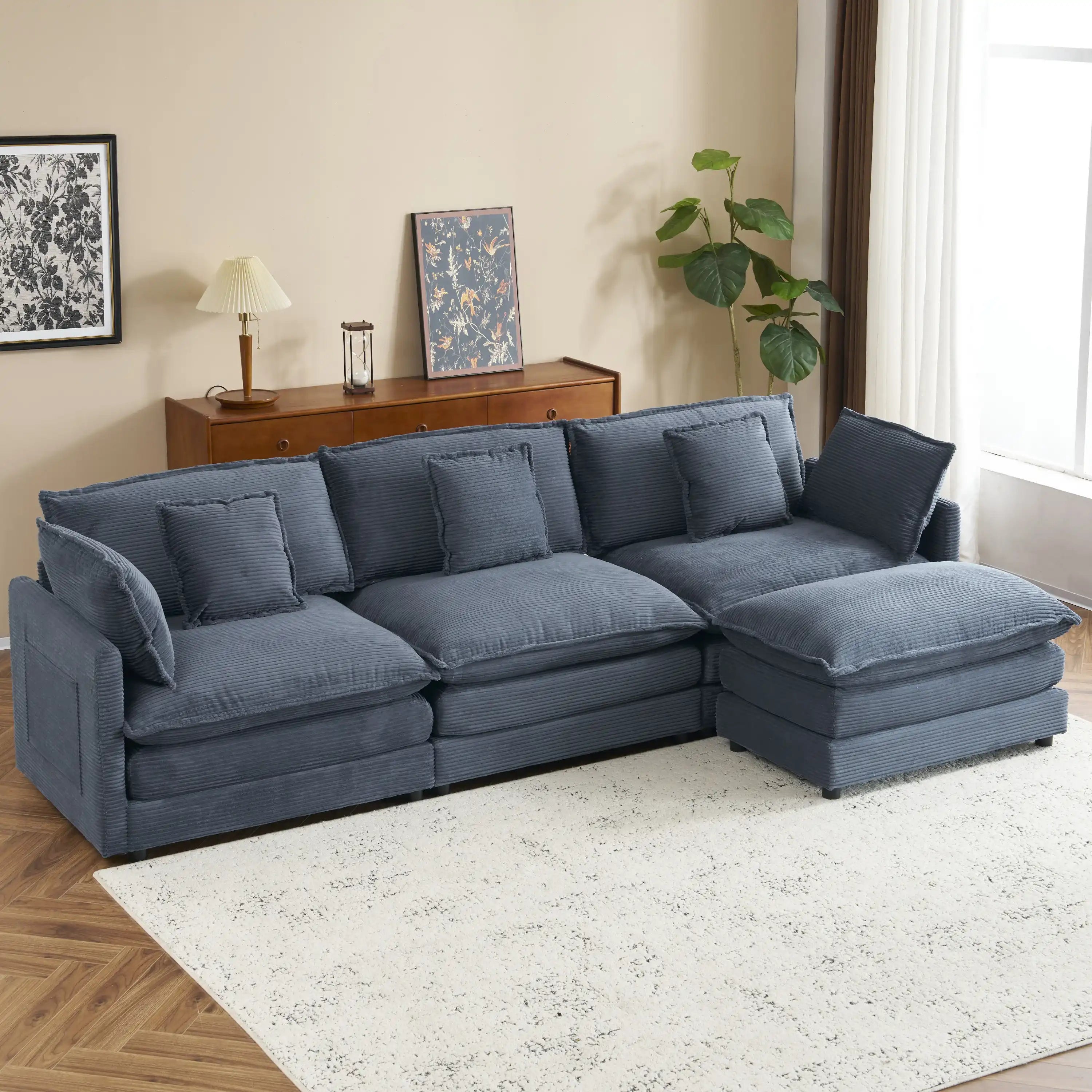 Modern Upholstered Blue L-Shape Modular Sofa Couch - Best Buy Furniture