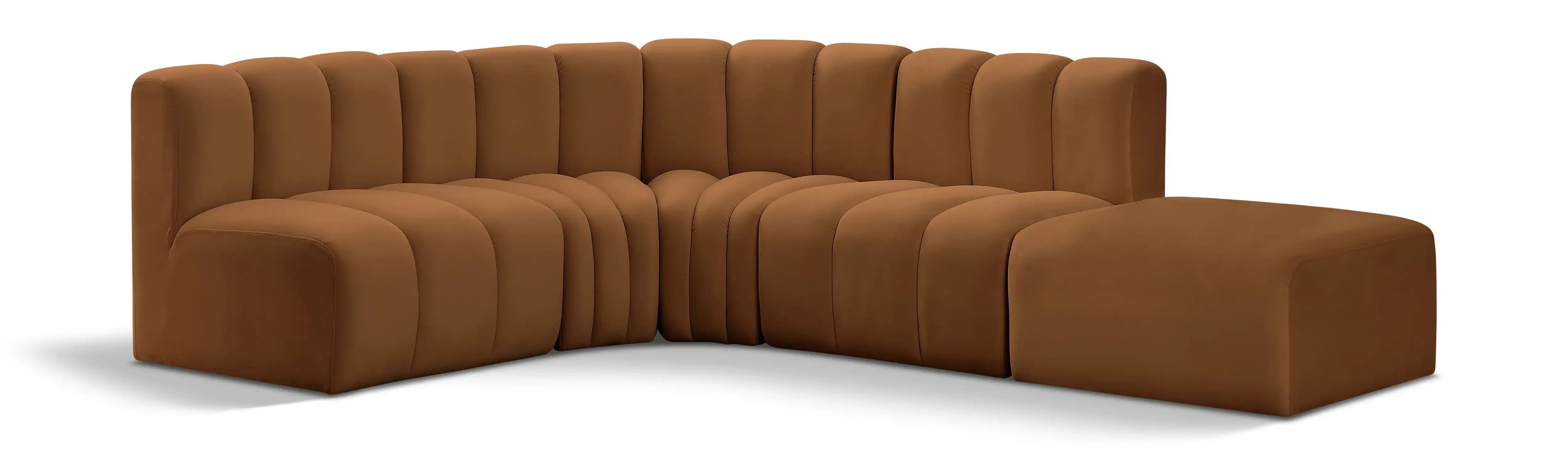 Arc - Velvet 5 Piece Corner Modular Sofa - Saddle - Best Buy Furniture