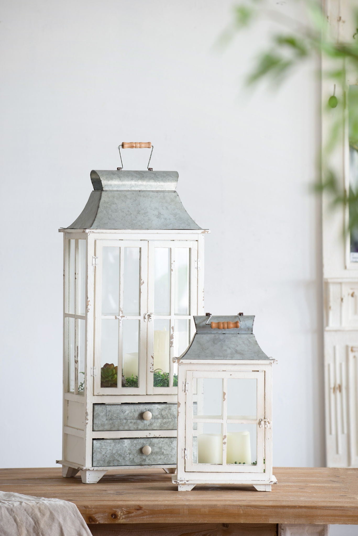 Wooden Candle Lantern Decorative, Hurricane Lantern Holder Decor For Indoor Outdoor, Home Garden Wedding - Ivory - Best Buy Furniture