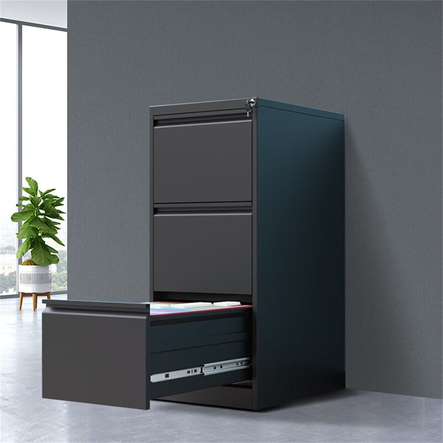 Durable Metal 3 Drawer File Cabinet With Lock For Office Storage - Best Buy Furniture