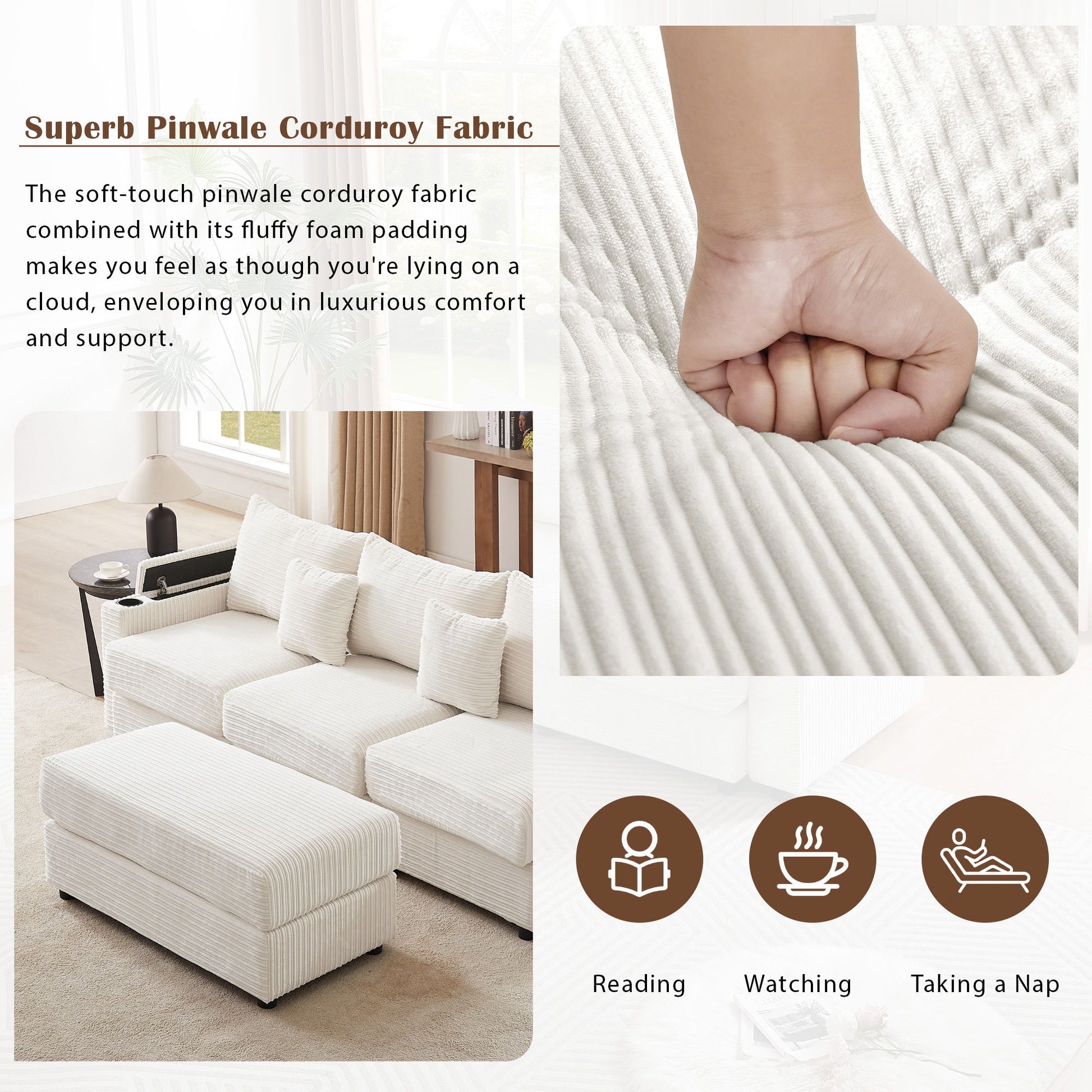 Modern Style Loveseat Sofa Sectional Sofa Couch With Storage Space, A Movable Ottoman, Two USB Ports, Two Cup Holders, A Phone Holder For Living Room - Best Buy Furniture