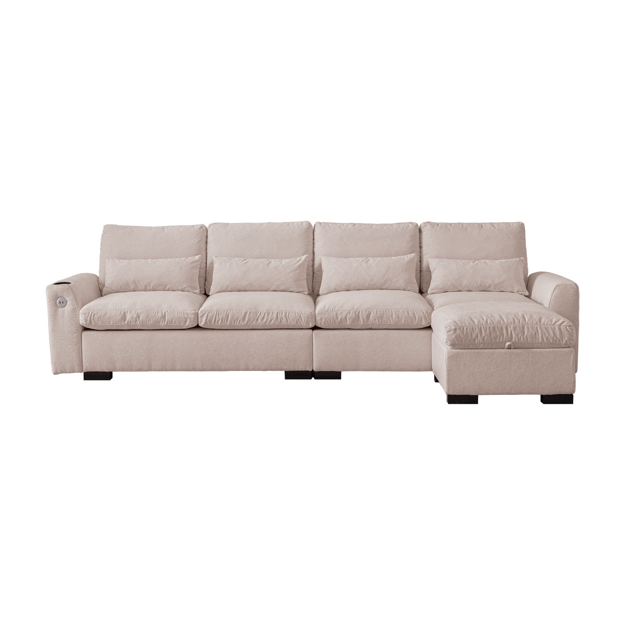 Modern Modular L Shaped Chenille Sofa Couch Reversible Ottoman With Storage Removable And Washable Cushions Sofa With USB Ports & Cup Holder For Living Room - Best Buy Furniture