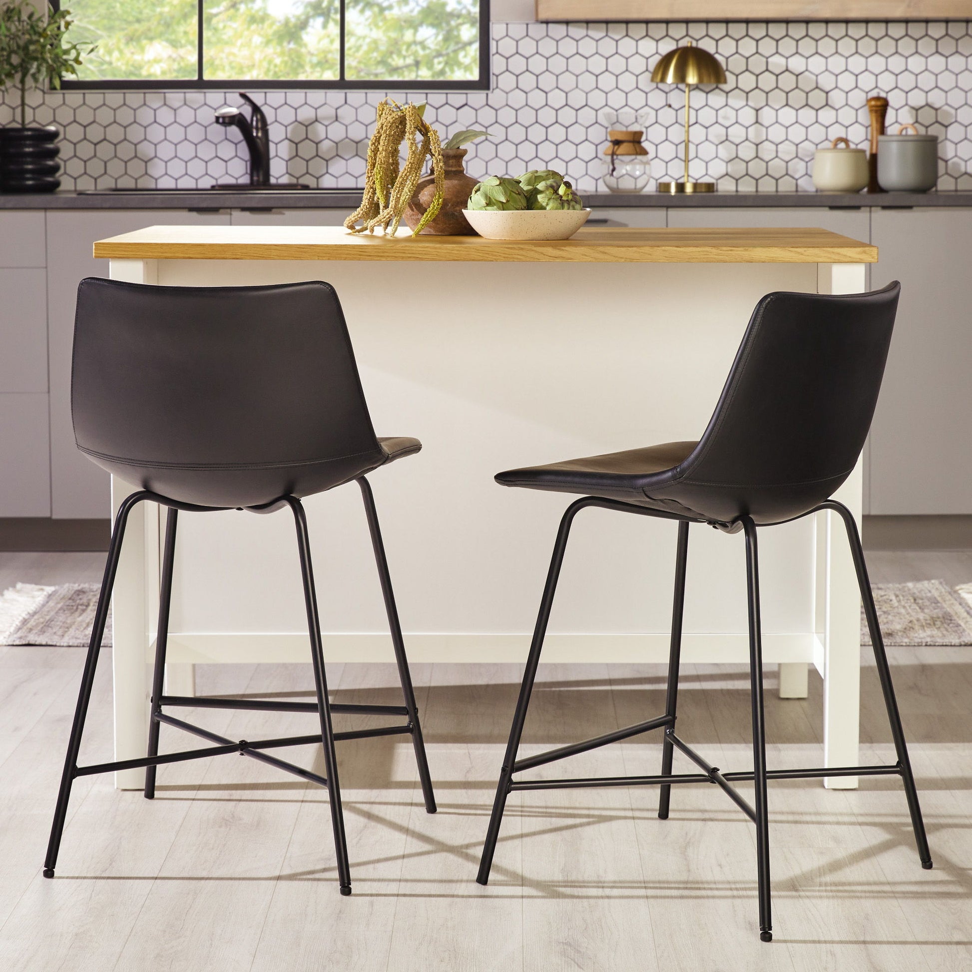 Modern Upholstered Counter Stool With Metal X Base (Set of 2) - Black - Best Buy Furniture