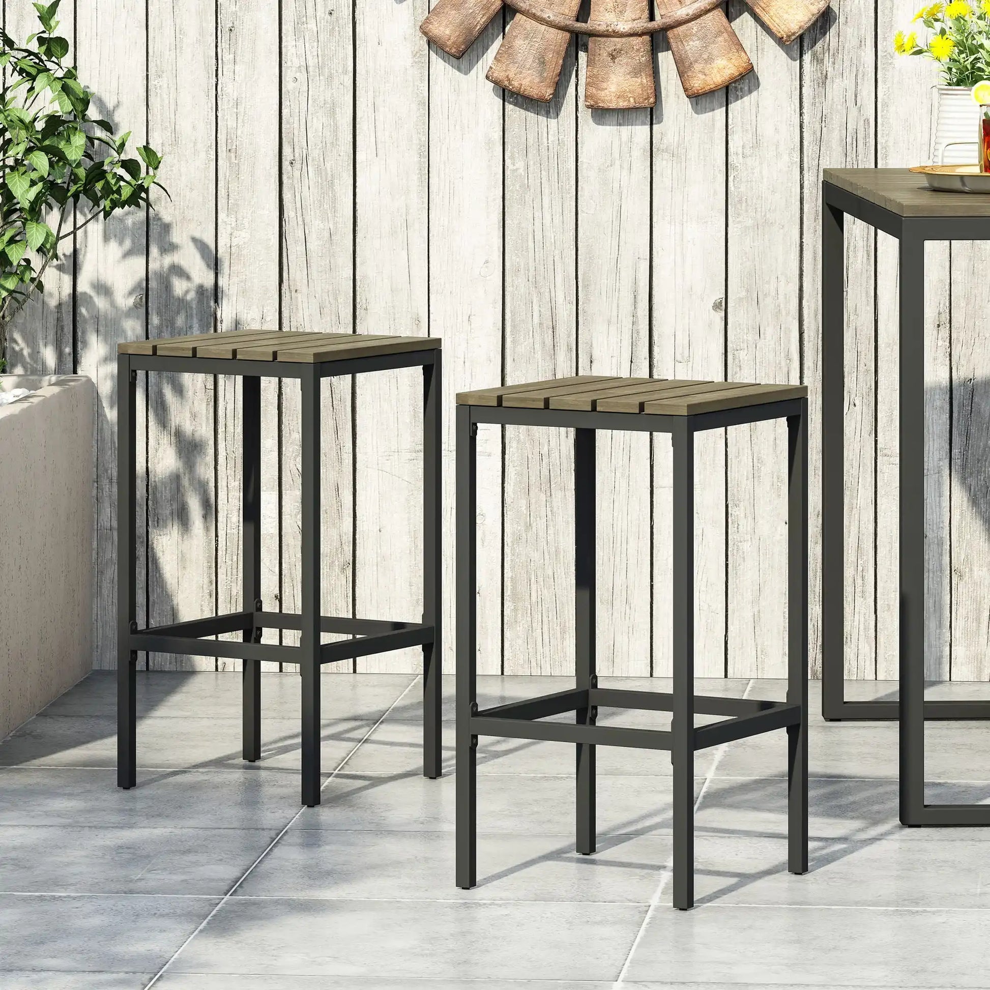 Outdoor Bar Stool With Slat Design And Metal Frame (Set of 2) - Best Buy Furniture
