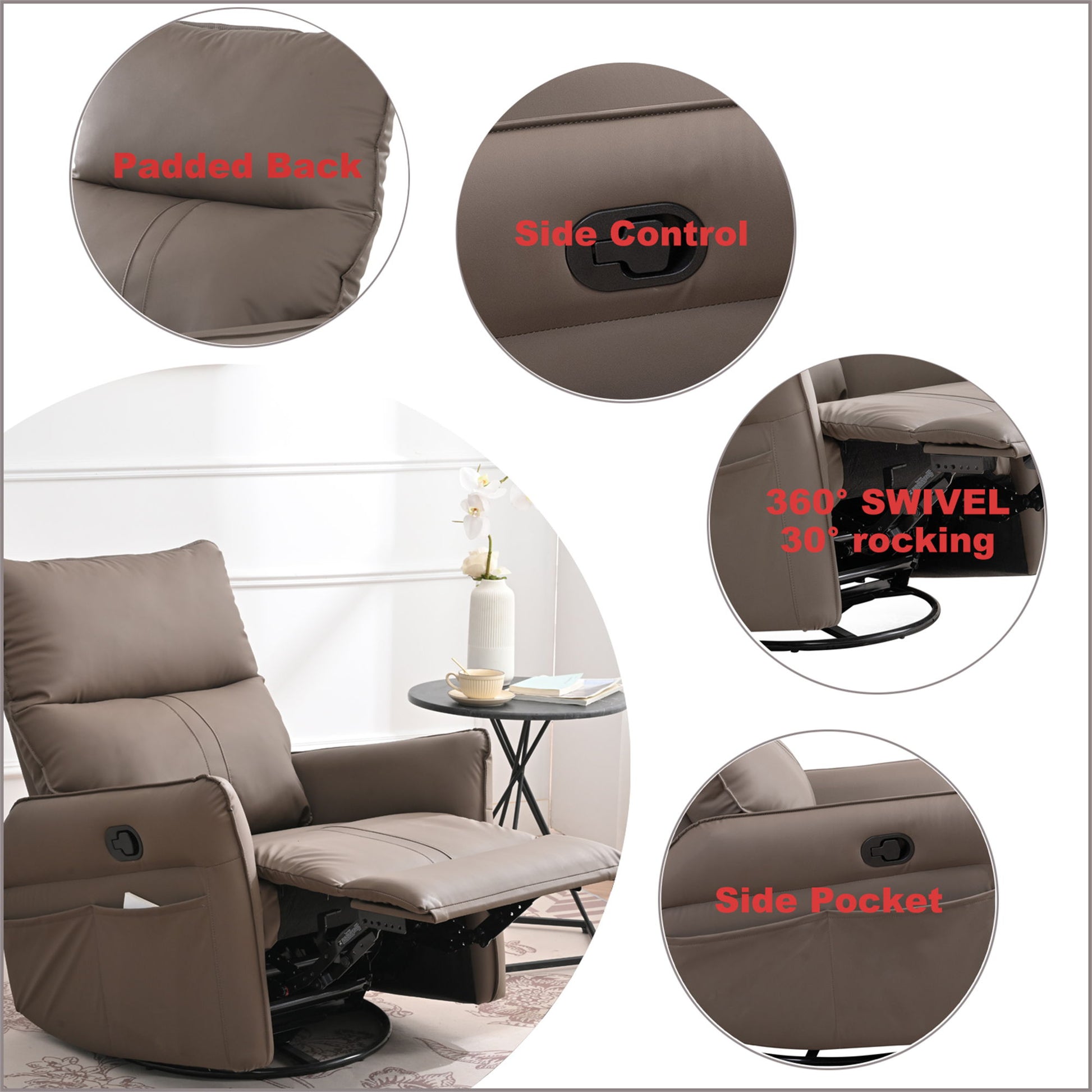 360° Modern Small Rocking Swivel Recliner Chair With Side Pocket - Best Buy Furniture