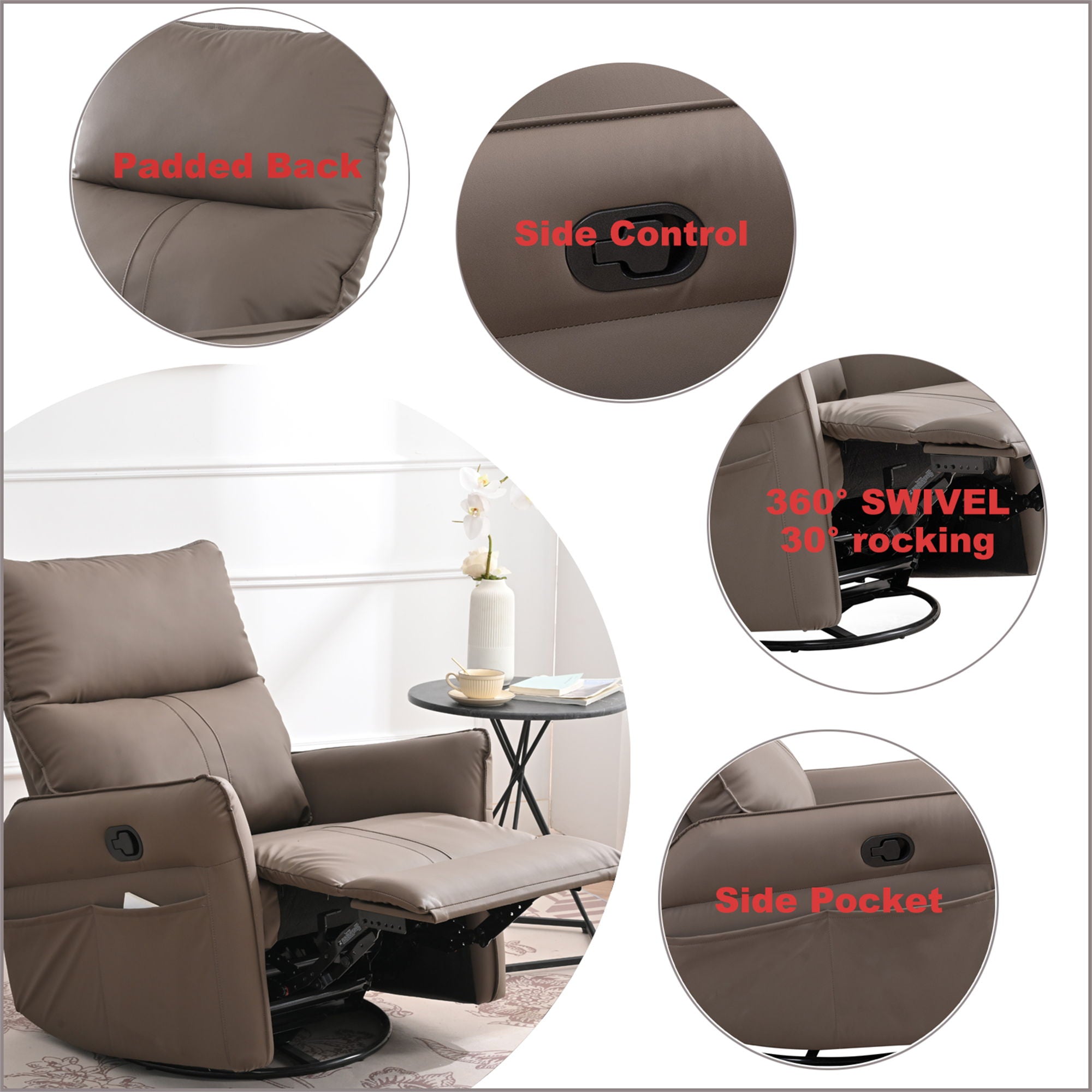 360° Modern Small Rocking Swivel Recliner Chair With Side Pocket - Best Buy Furniture