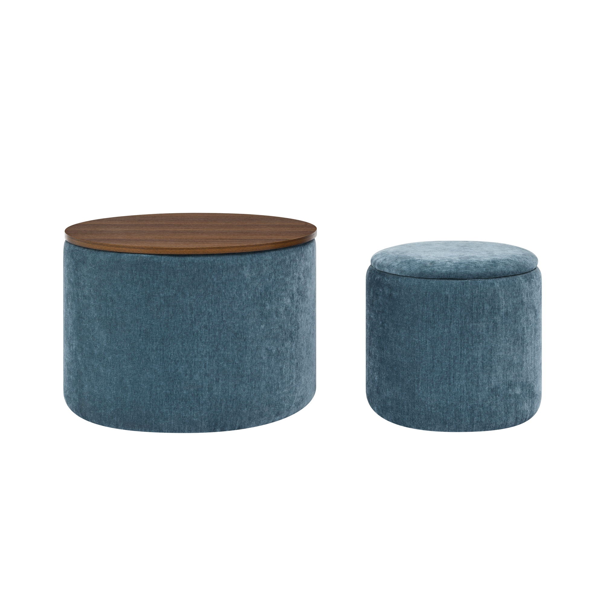 Classic 2 Piece Round Storage Ottoman Set With Drum Shaped Stool - Best Buy Furniture