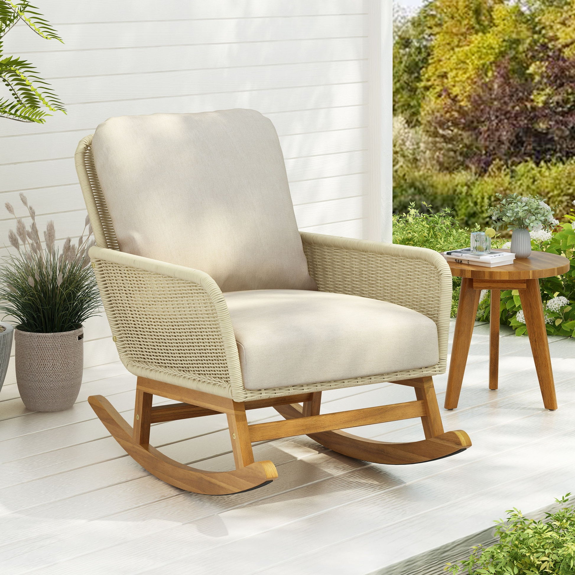 Contemporary Minimalist Wicker Rocking Chair With Soft Polyester Cushions - Best Buy Furniture
