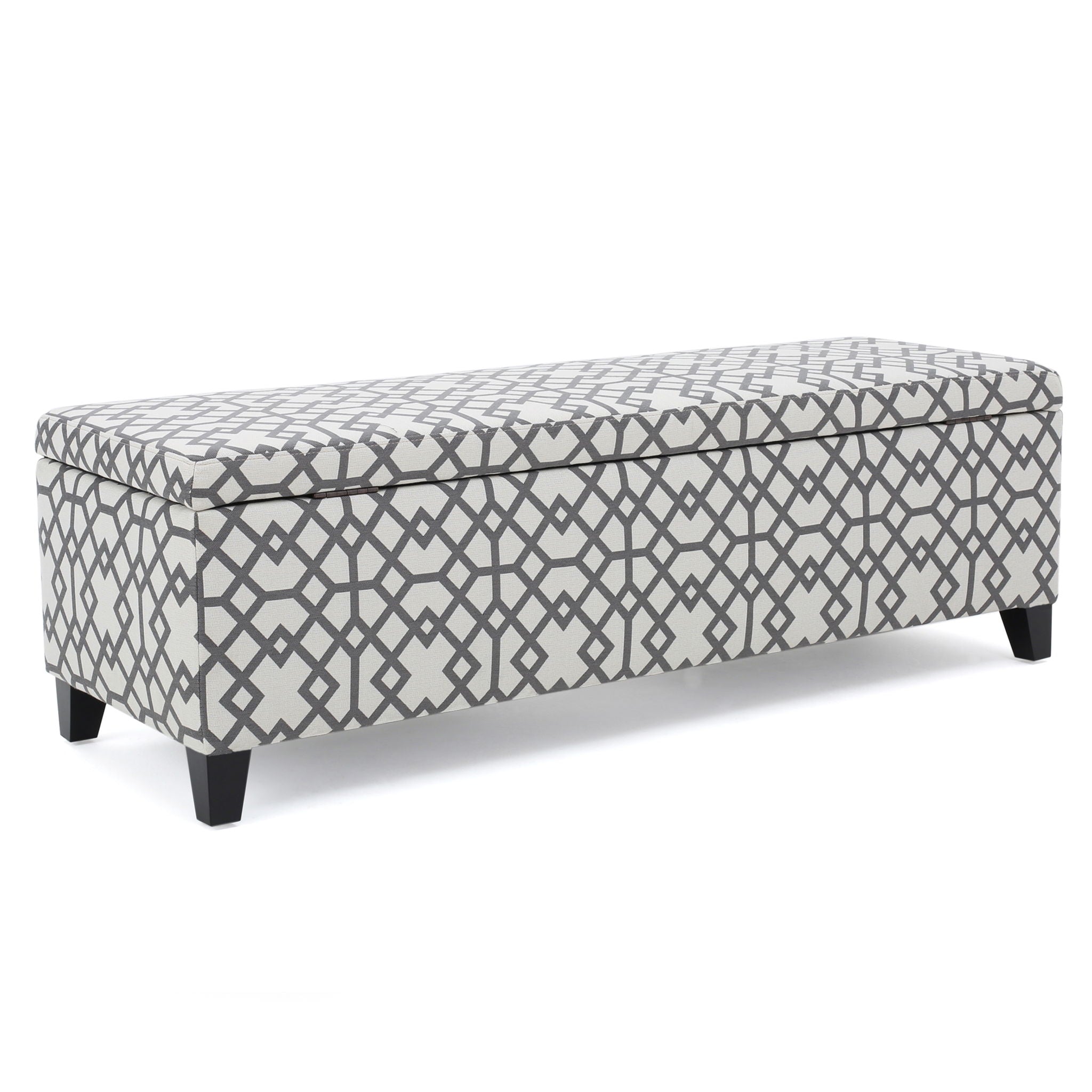Quotient - Upholstered Storage Ottoman With Tapered Block Feet - Gray / White - Best Buy Furniture