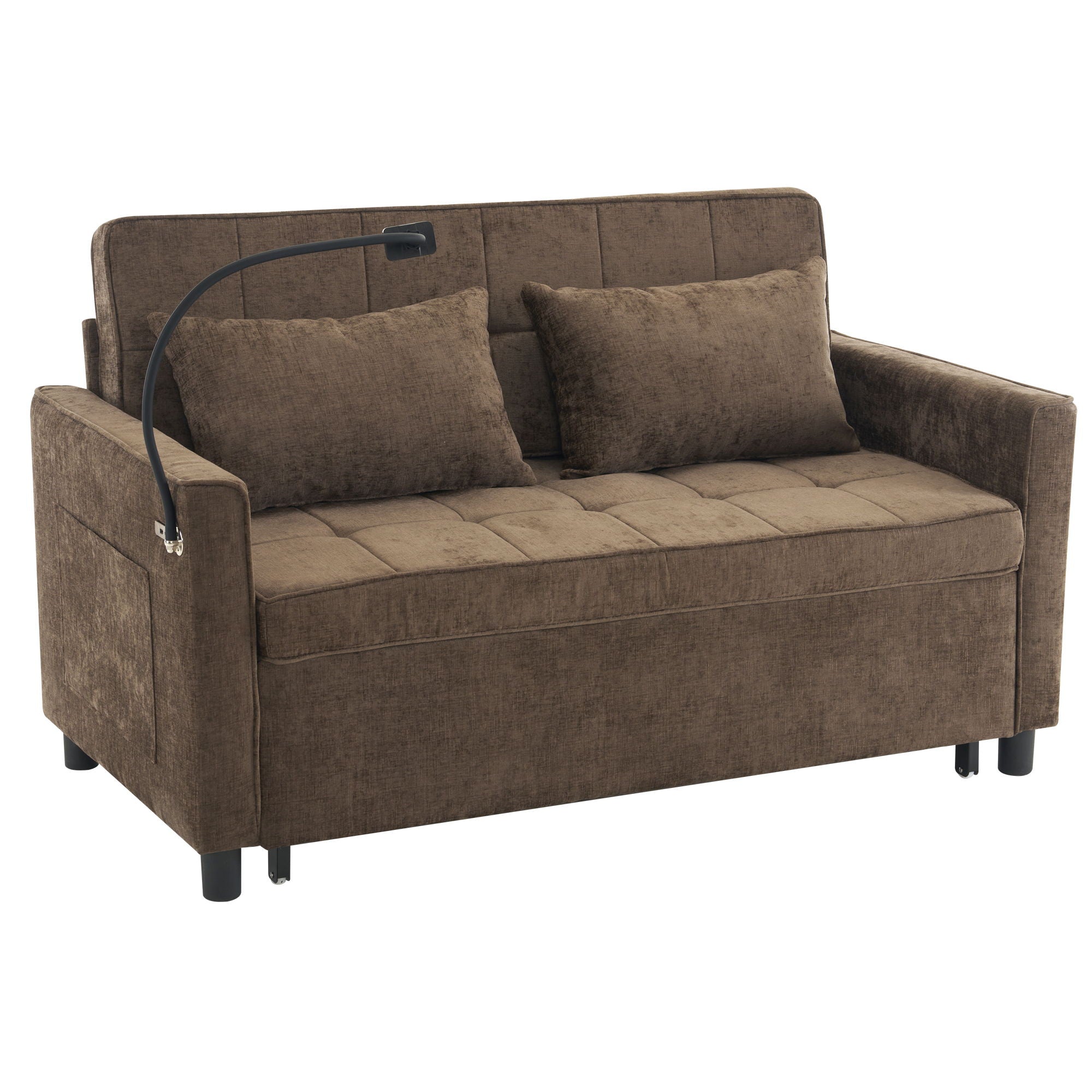 Pull-Out Sleeper Sofa With Reversible Backrest Cushion, Side Pockets, 2 USB Ports And A Phone Holder For Living Room - Best Buy Furniture