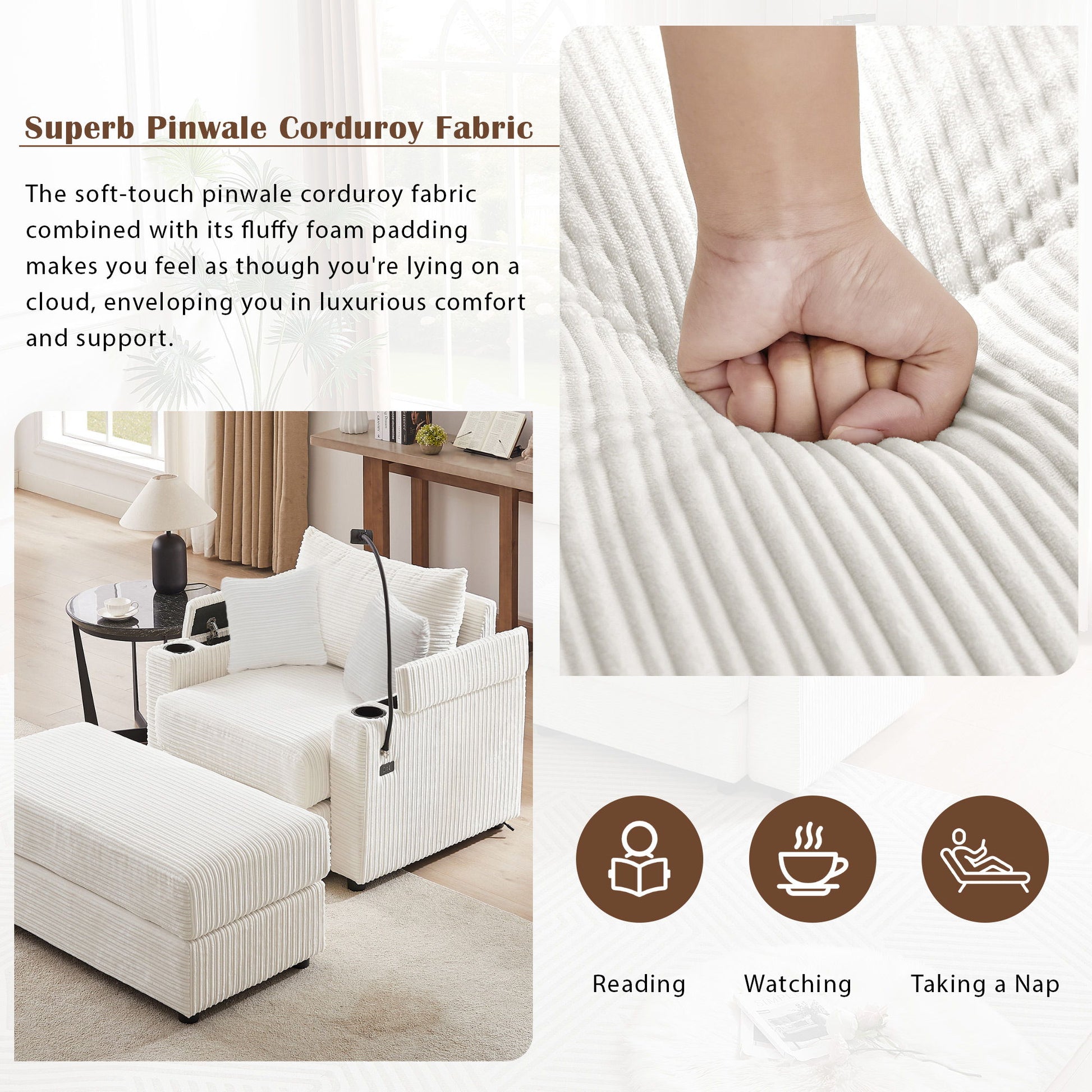 Modern Style Loveseat Sofa Sectional Sofa Couch With Storage Space, A Movable Ottoman, Two USB Ports, Two Cup Holders, A Phone Holder For Living Room - Best Buy Furniture