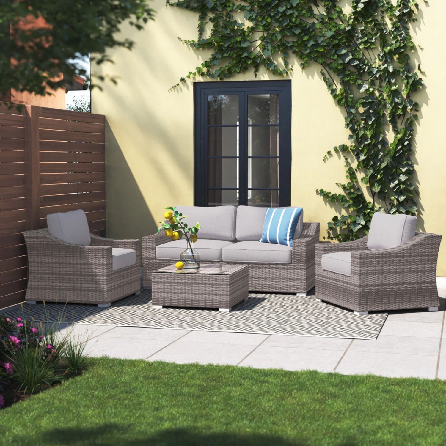 Outdoor Wicker Conversation Set With Cushions, All Weather - Best Buy Furniture