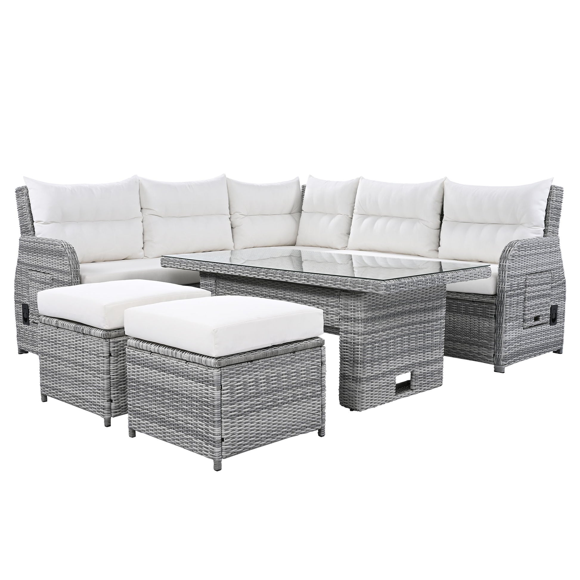 Outdoor Furniture Set Patio Rattan Furniture Set With Adjustable Table, Recliners With Extendable Side Tables And 2 Ottomans - Best Buy Furniture