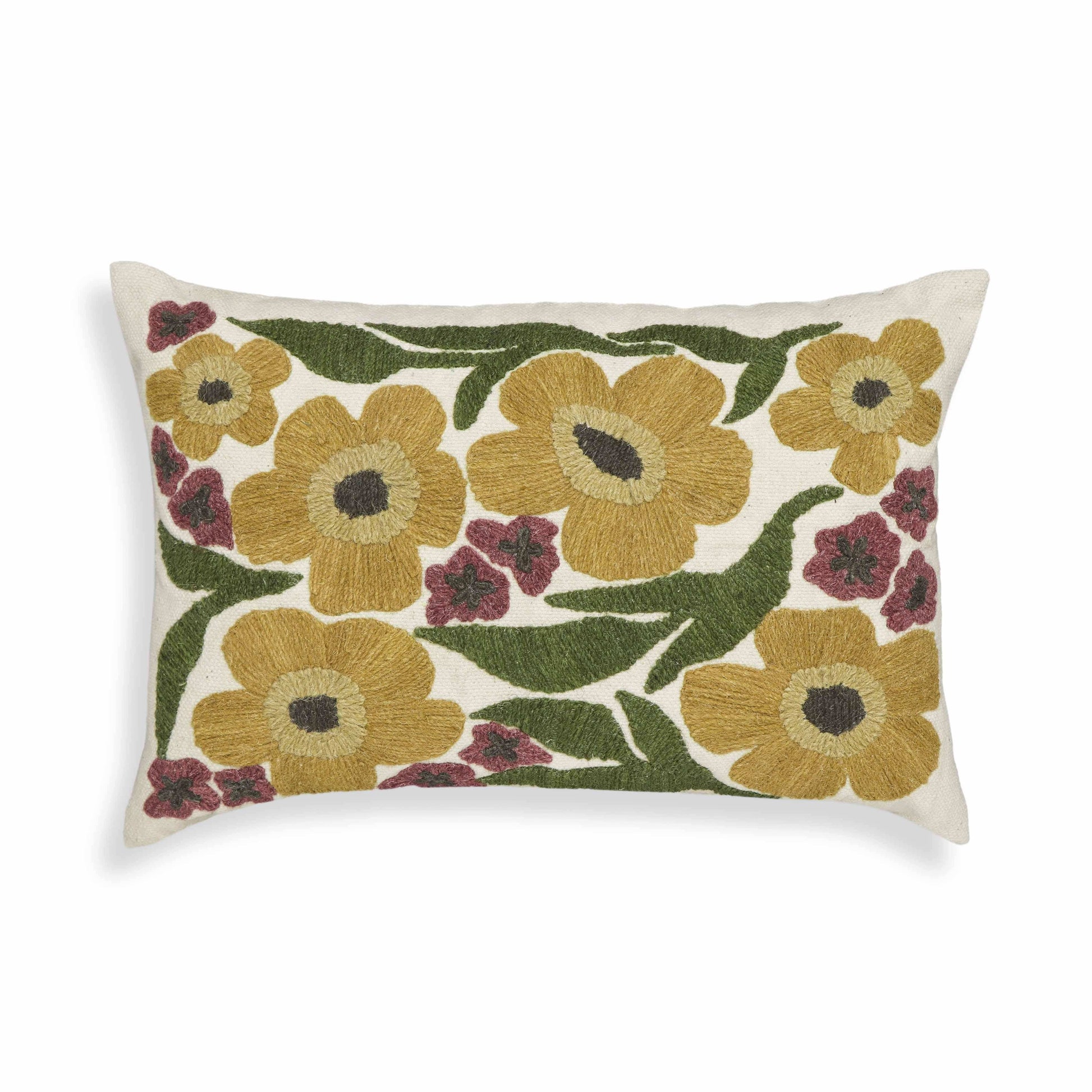 Blossom - Embroidered Daisy Wool Accent Cushion - Multi - Best Buy Furniture