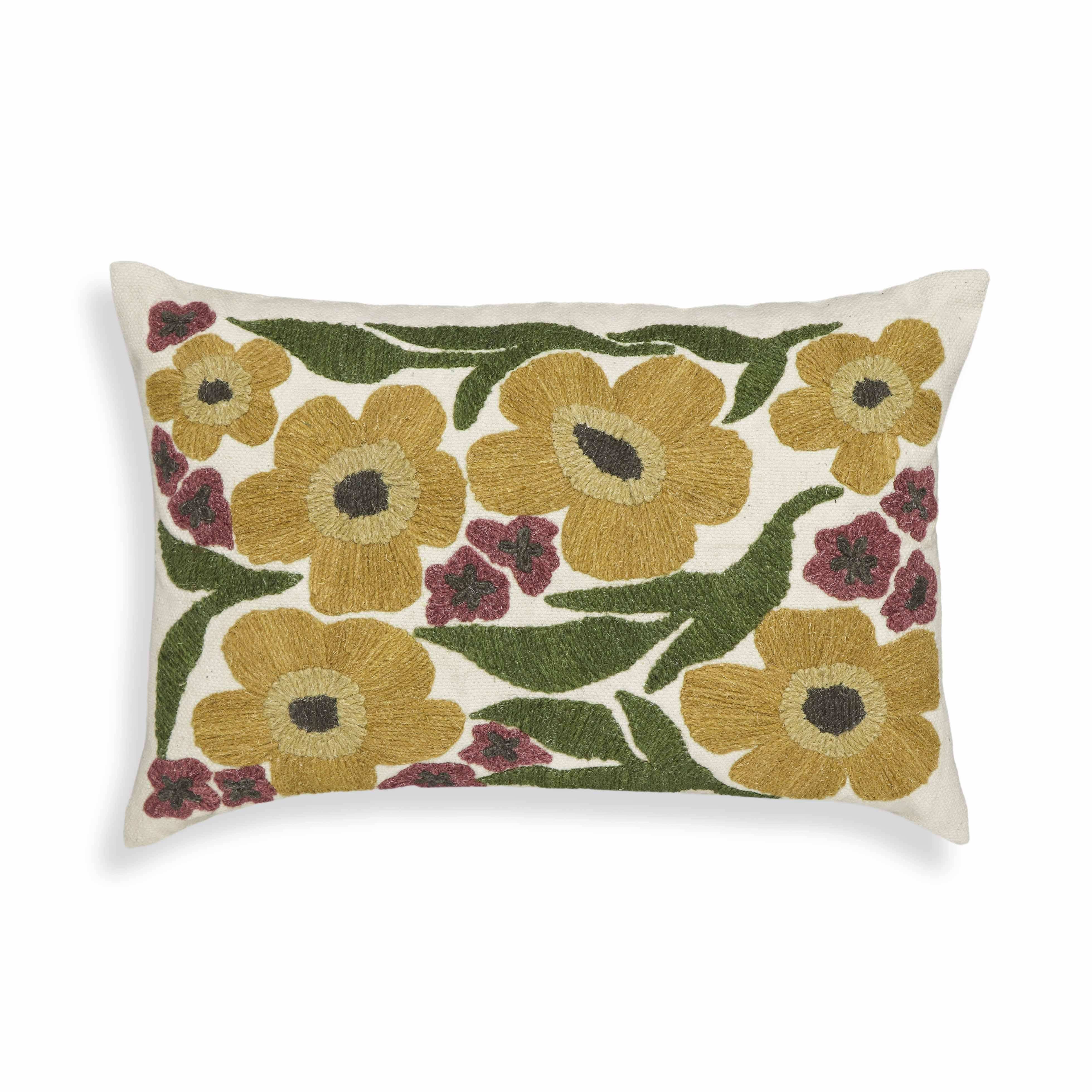 Blossom - Embroidered Daisy Wool Accent Cushion - Multi - Best Buy Furniture