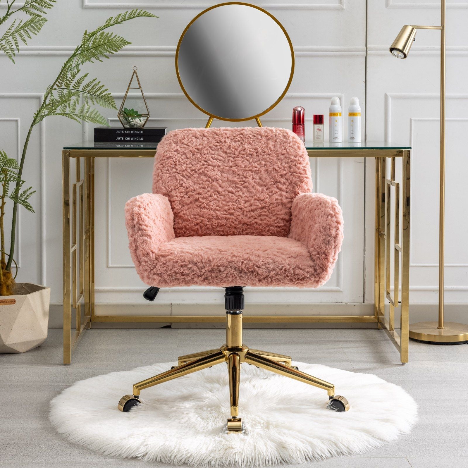 Office Chair, Artificial Rabbit Hair Home Office Chair With Golden Metal Base, Adjustable Desk Chair Swivel Office Chair, Vanity Chair - Best Buy Furniture