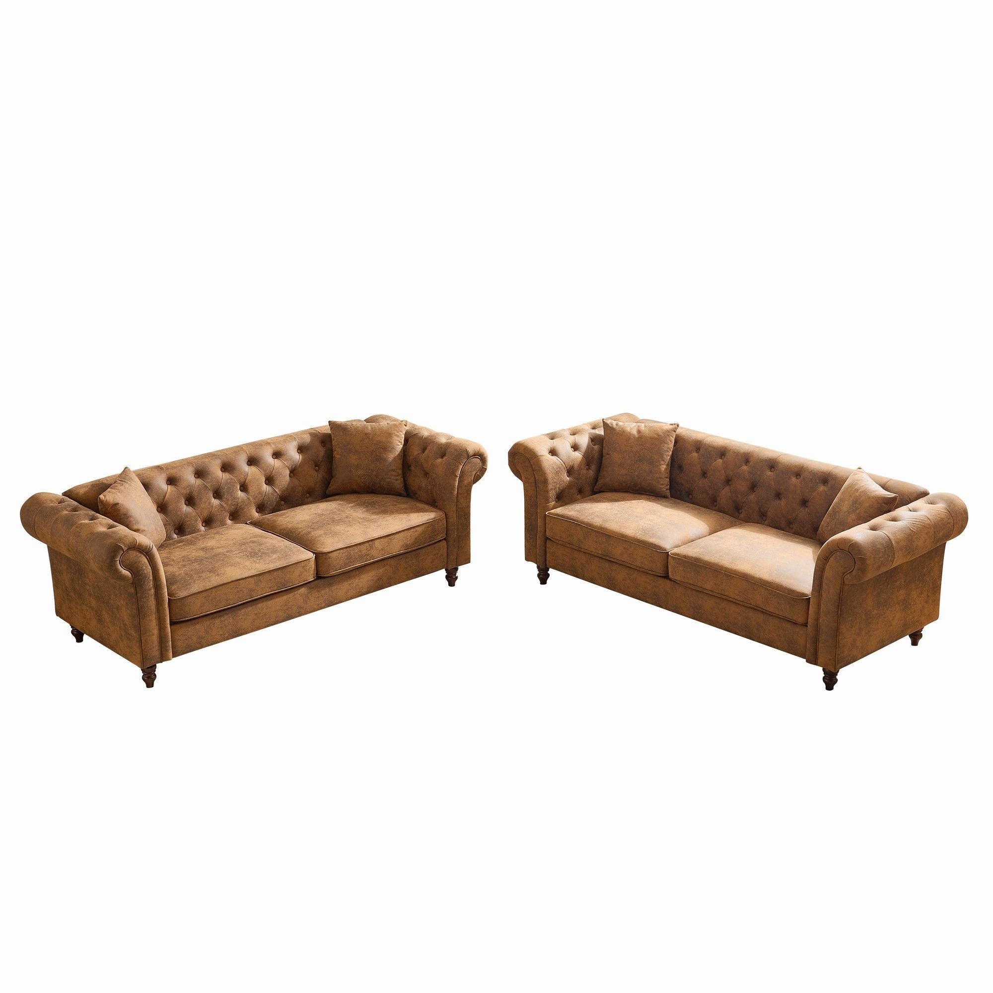 Chesterfield 3 And 3 Seater Sofa Set High Tech Fabric Roll Armrest Upholstered Couch - Best Buy Furniture