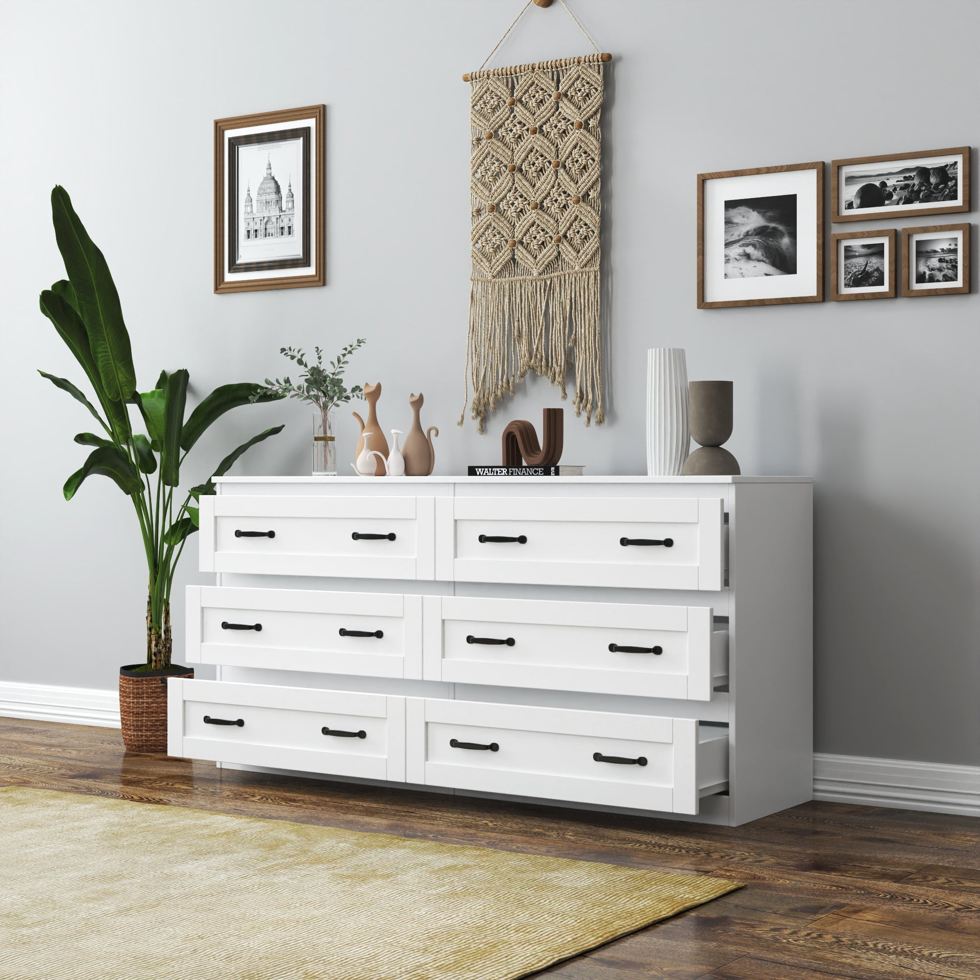 Modern 6-Drawer Wood Dresser with Spacious Desktop - Best Buy Furniture