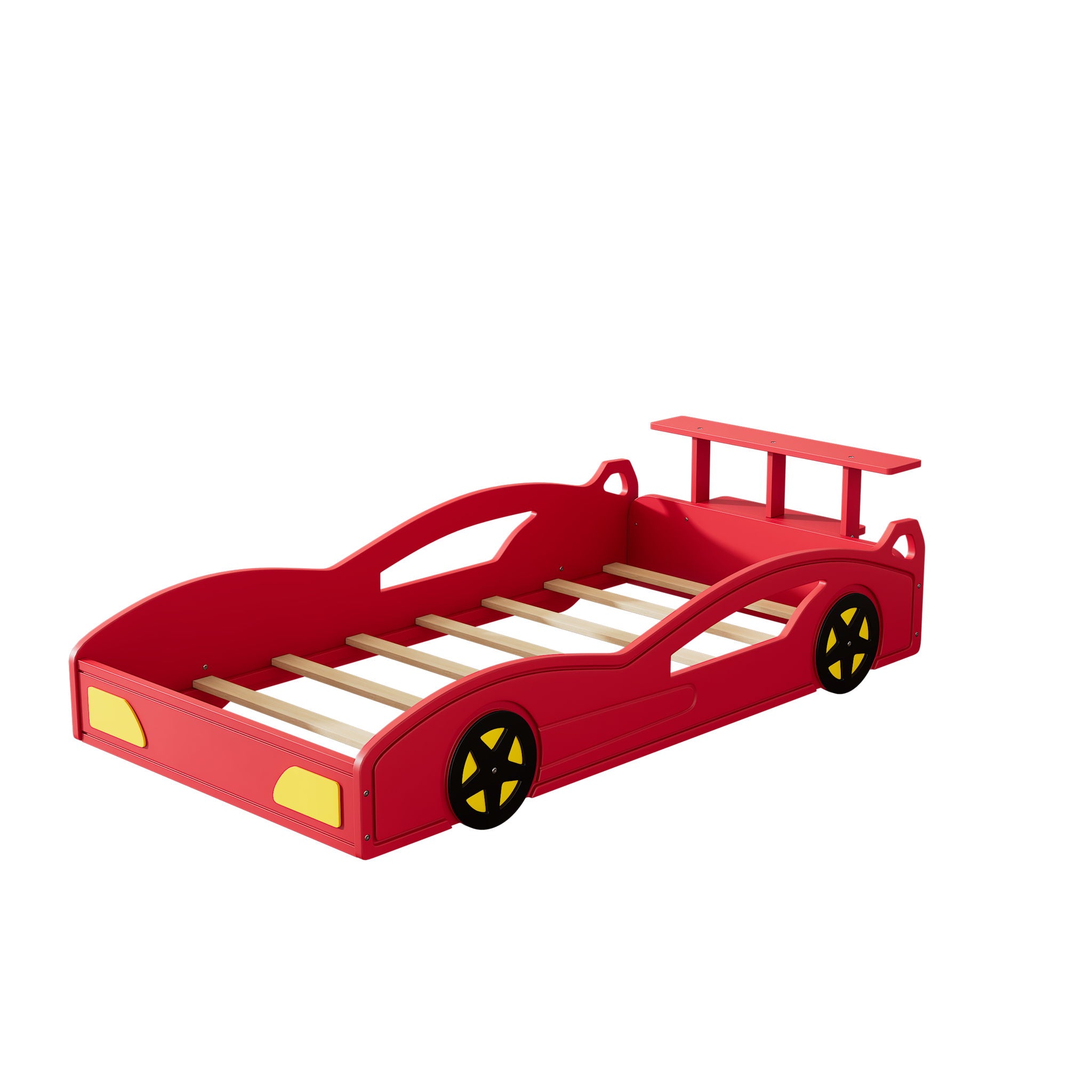 Wooden Race Car Bed, Car Shaped Platform Twin Bed With Wheels For Teens - Best Buy Furniture
