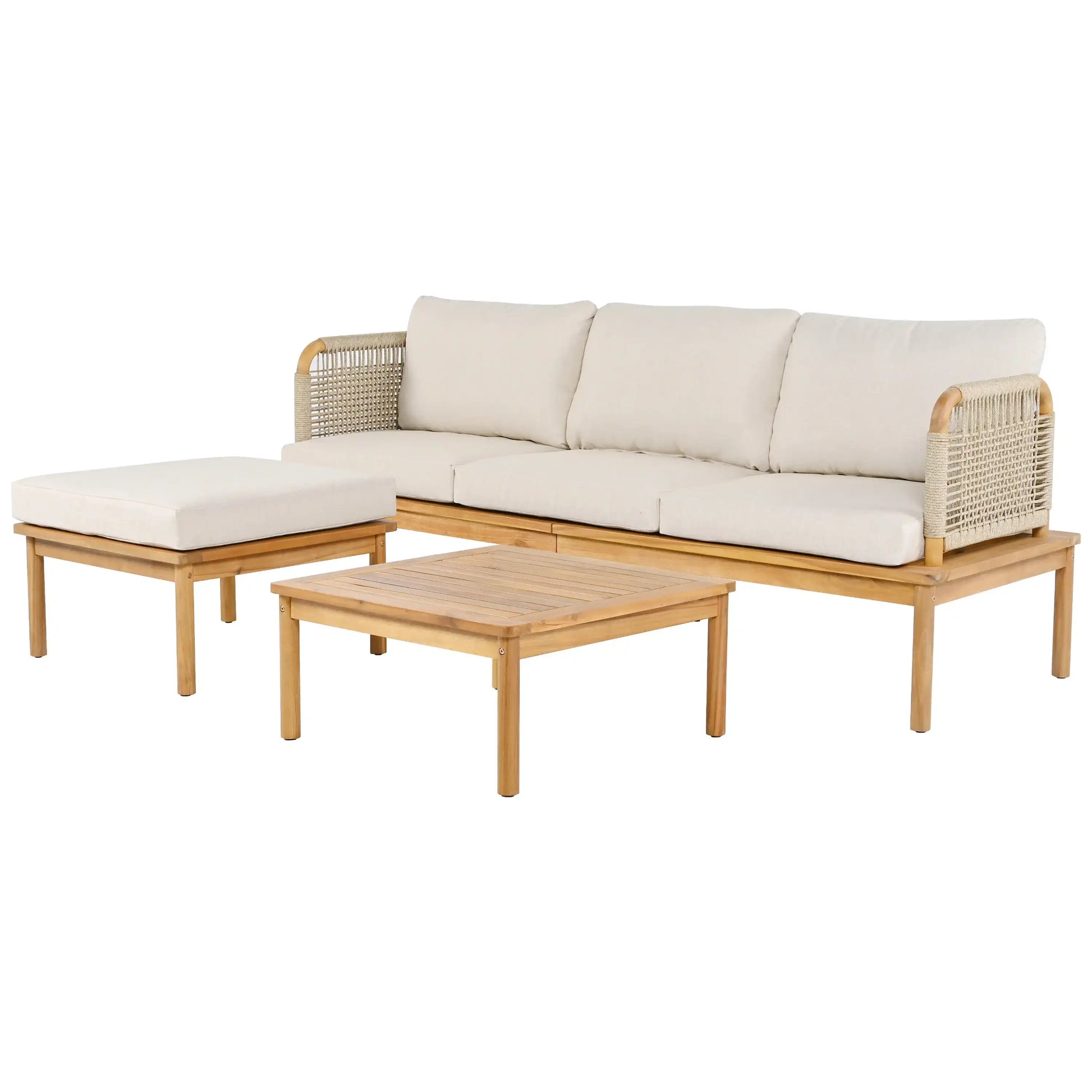 Outdoor 3-piece Acacia Wood and Rope Patio Sofa Set - Best Buy Furniture