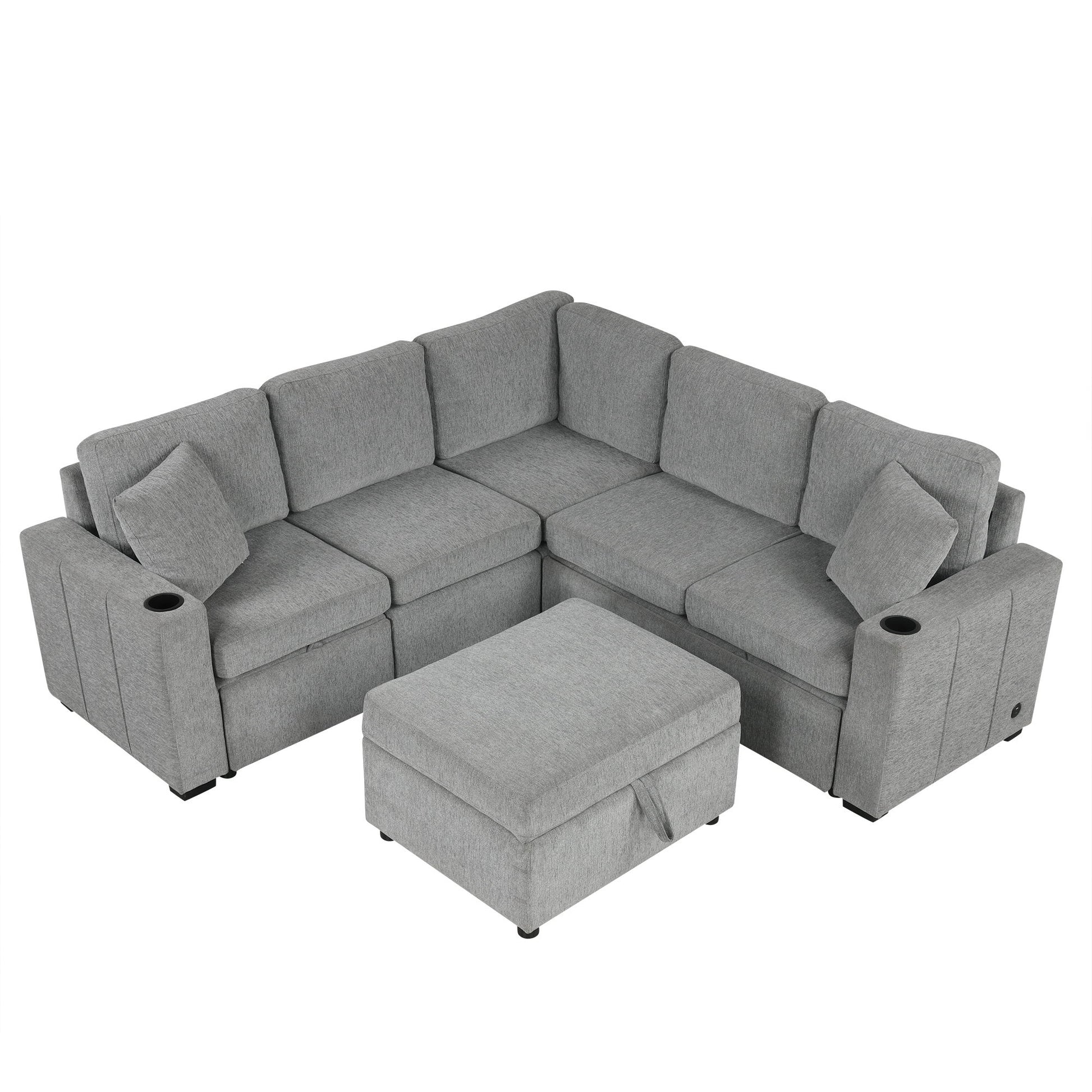 Sectional Sofa Convertible Pull-Out Sofa Bed With A Movable Storage Ottoman For Living Room - Best Buy Furniture
