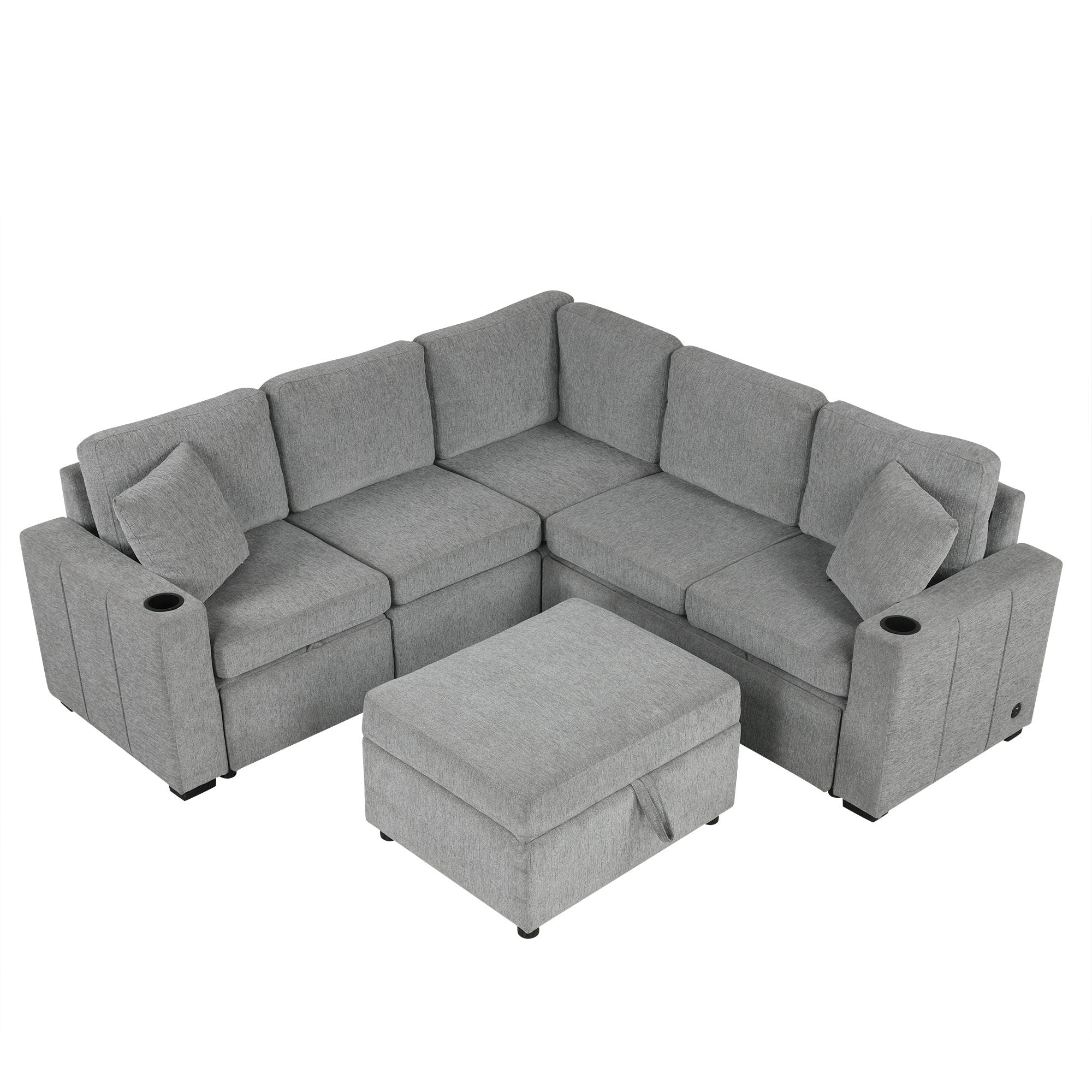 Sectional Sofa Convertible Pull-Out Sofa Bed With A Movable Storage Ottoman For Living Room - Best Buy Furniture