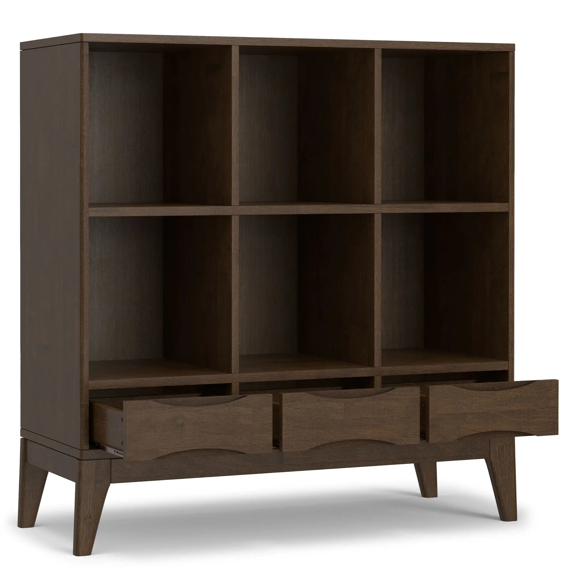 Harper - Low 6 Cube Storage With Drawers - Walnut Brown - Best Buy Furniture
