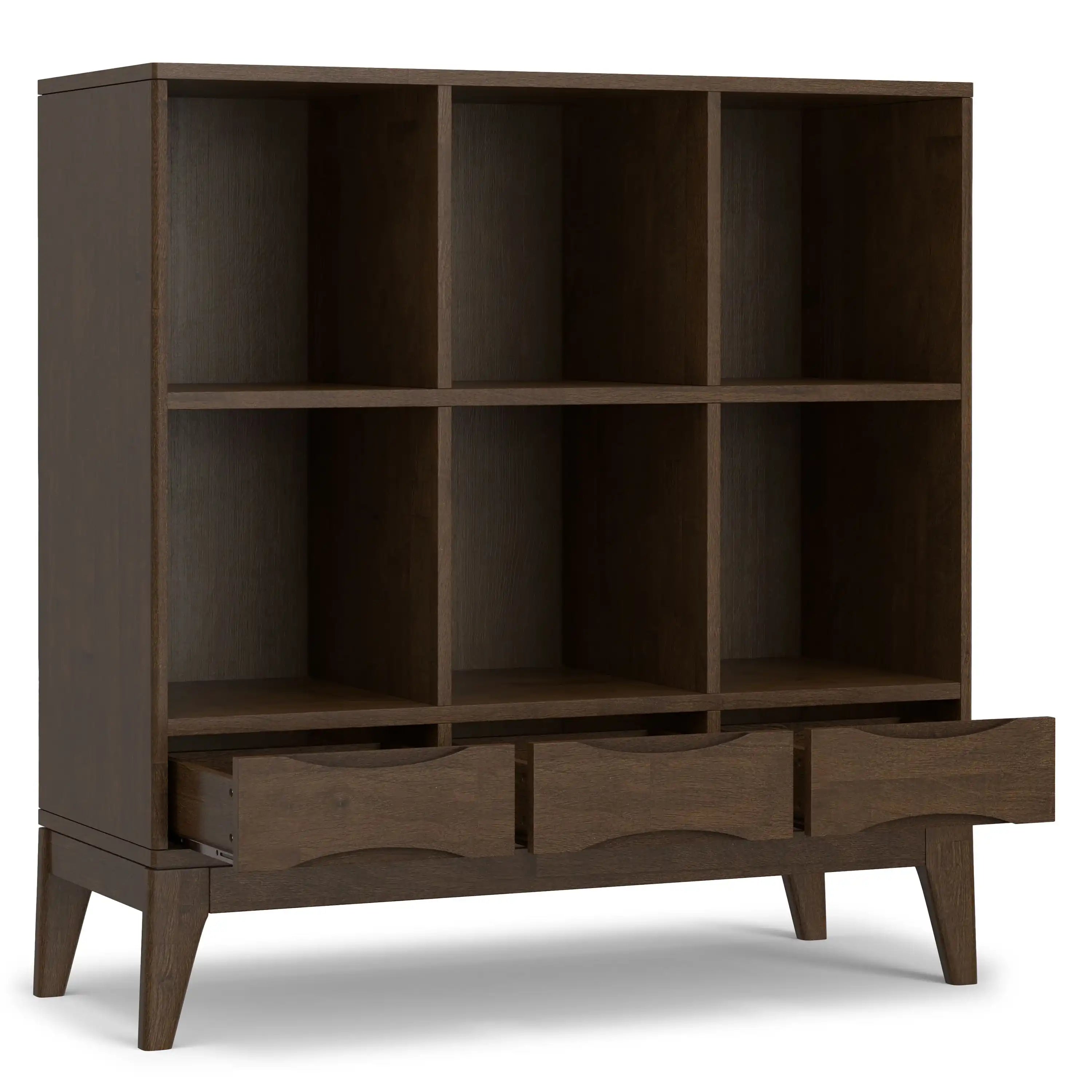 Harper - Low 6 Cube Storage With Drawers - Walnut Brown - Best Buy Furniture