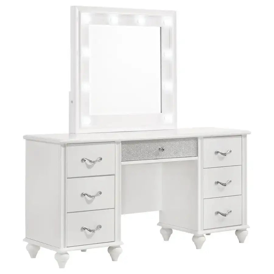 Barzini - 7-Drawer Vanity Set With Lighting - White - Best Buy Furniture