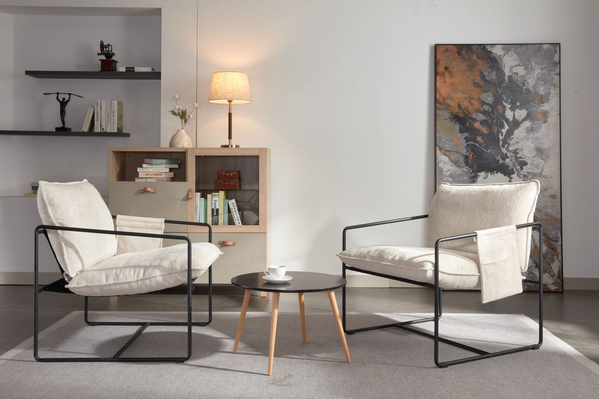 Upholstered Hanging Armchair With Arm Pocket Metal Frame (Set of 2), Crushed Foam Cushions And Skin-Friendly Braid For Living Room And Bedroom - Best Buy Furniture