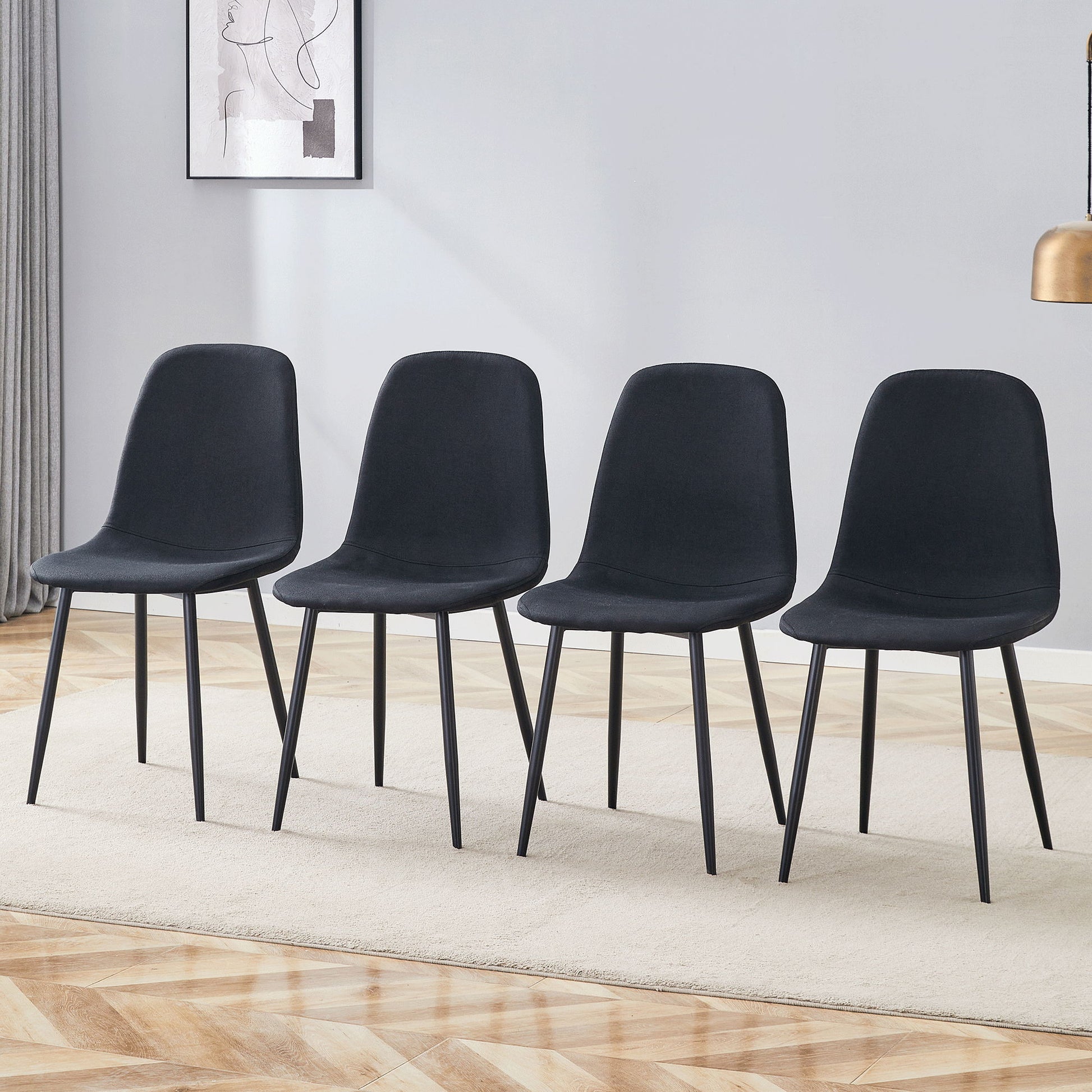 Modern Medieval Style Cushioned Side Chairs Set With Black Metal Legs For Kitchens - Best Buy Furniture