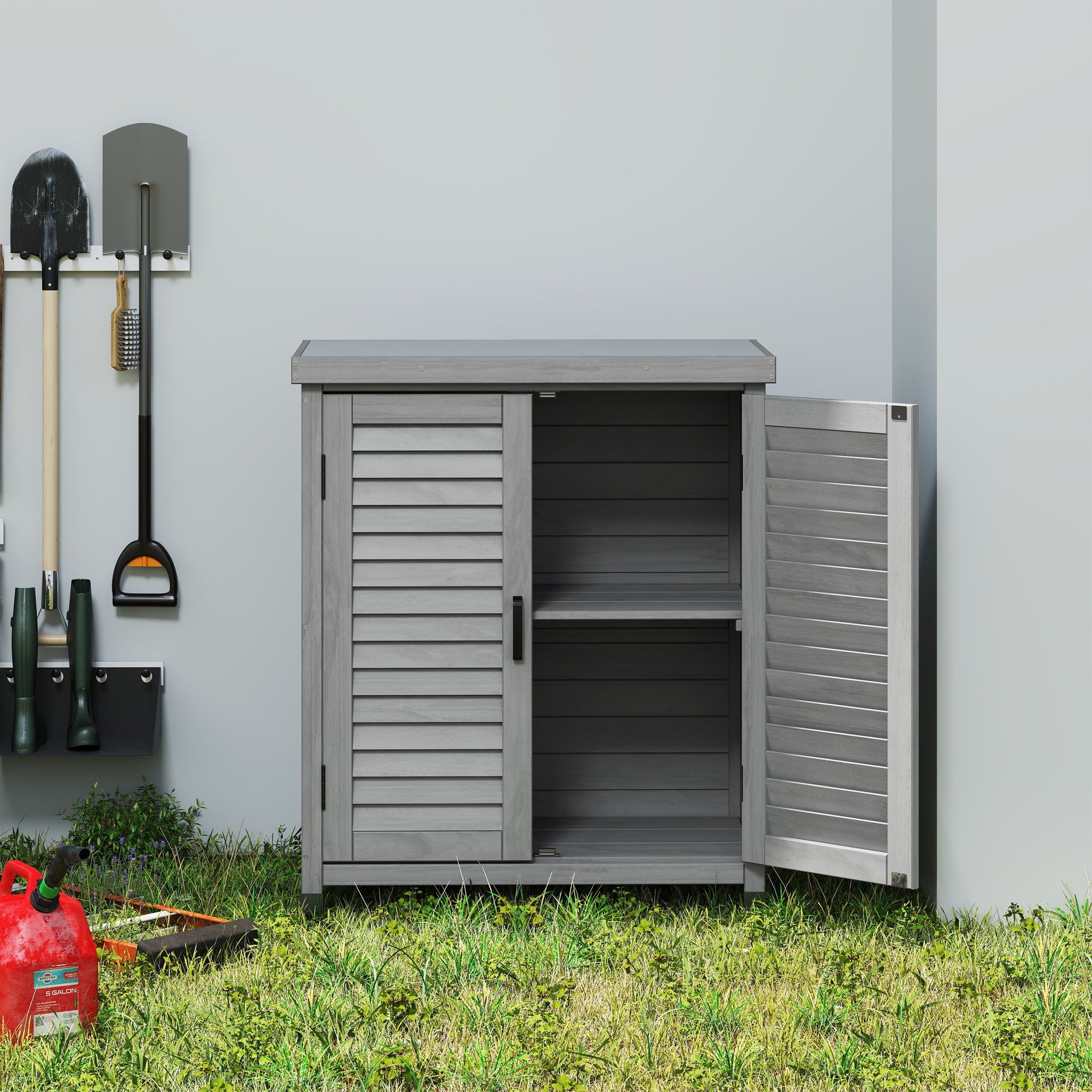 Potting Bench With Storage Cabinet And Metal Table Top For Outdoor - Best Buy Furniture