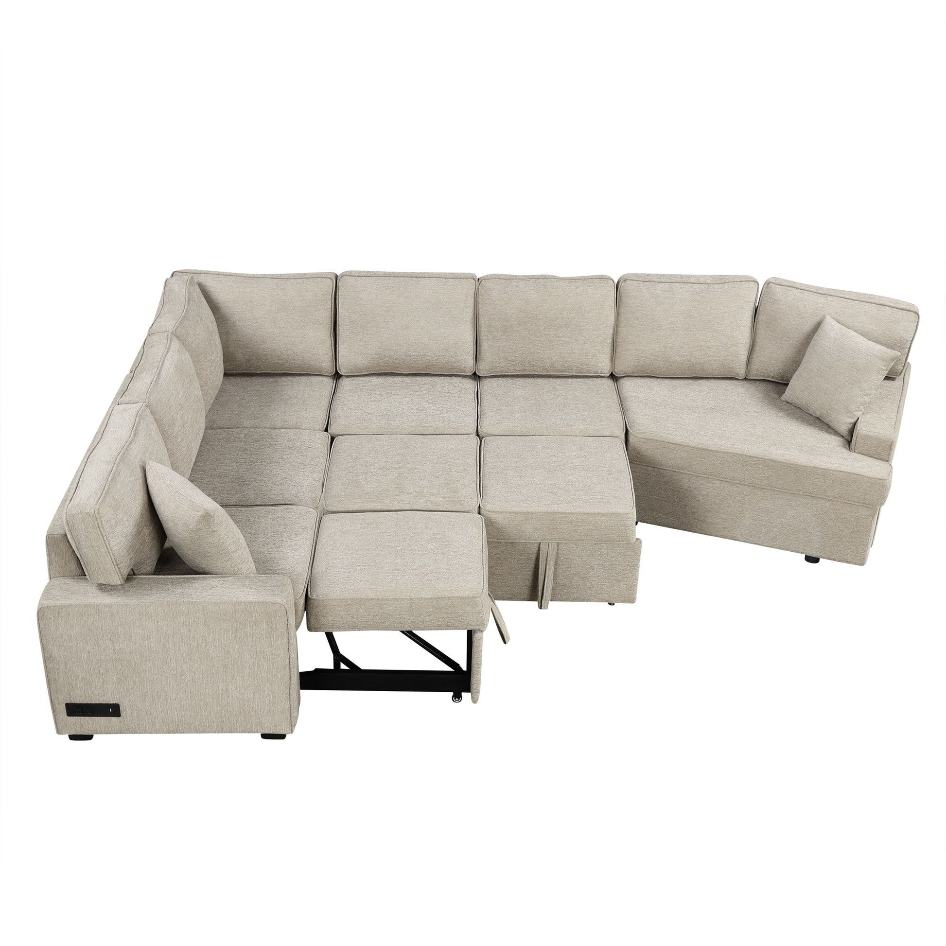 L-Shaped Sofa Sectional Sofa Couch Pull-Out Sofa Bed With Charging Devices And Cup Holders For Living Room - Best Buy Furniture