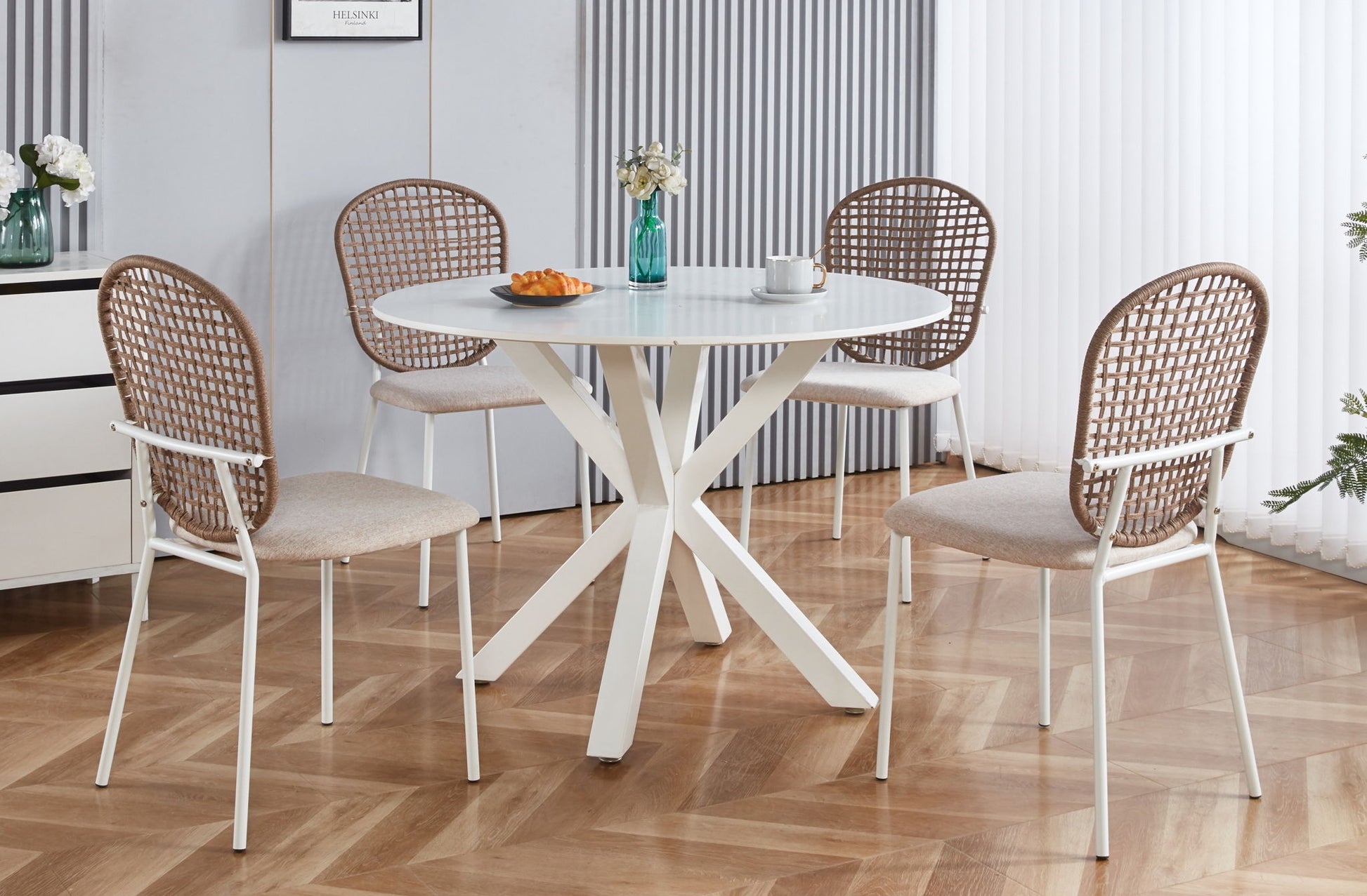 5 Pieces Dining Set, Table Metal Leg Mid-Century Dining Table For 4 - 6 People With MDF Table Top, Pedestal Dining Table, Table Leisure Coffee Table - White - Best Buy Furniture