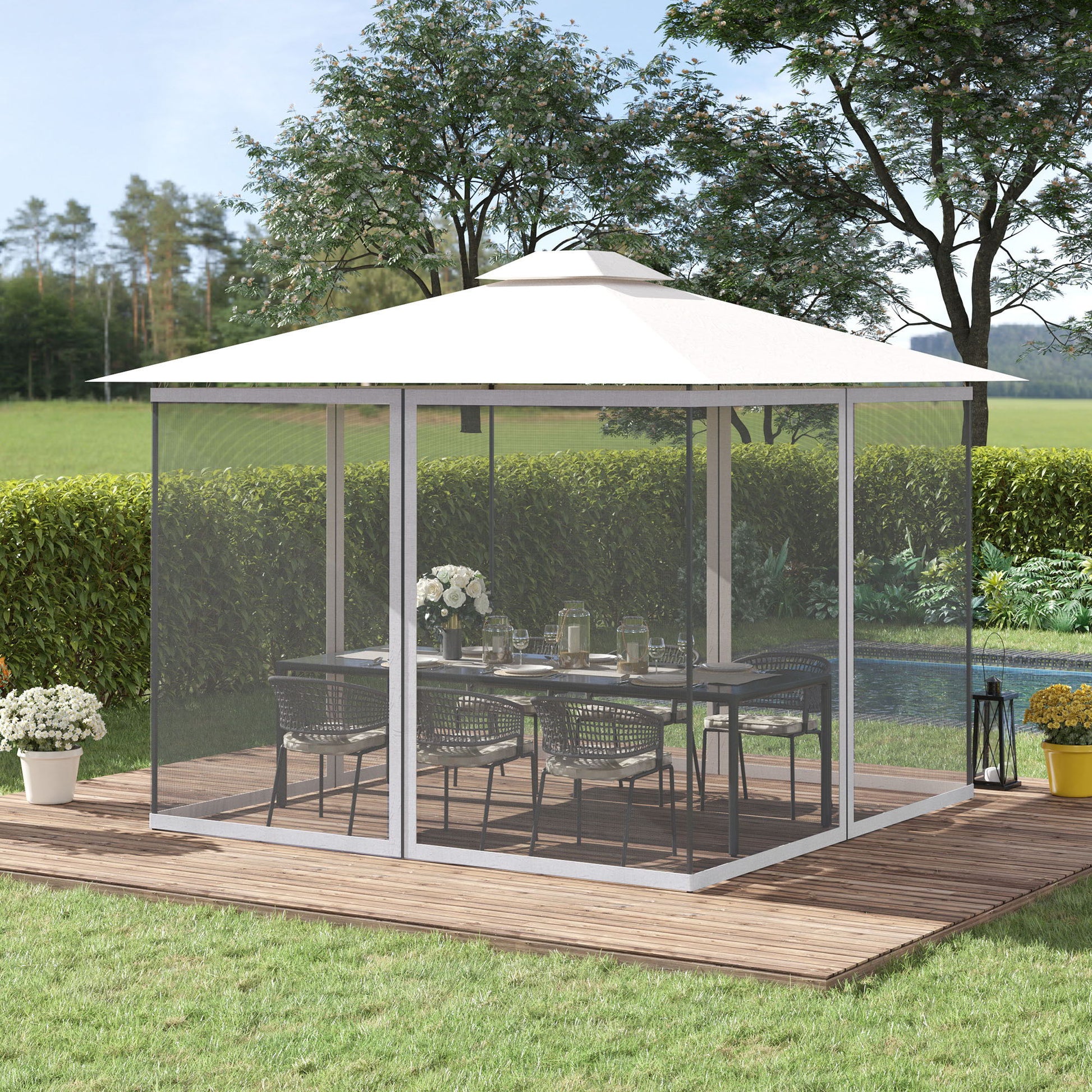 Outsunny - 10' x 13' Replacement Mesh Sidewall Netting For Patio Gazebos And Canopy Tents With Zippers (Sidewall Only) - White - Best Buy Furniture