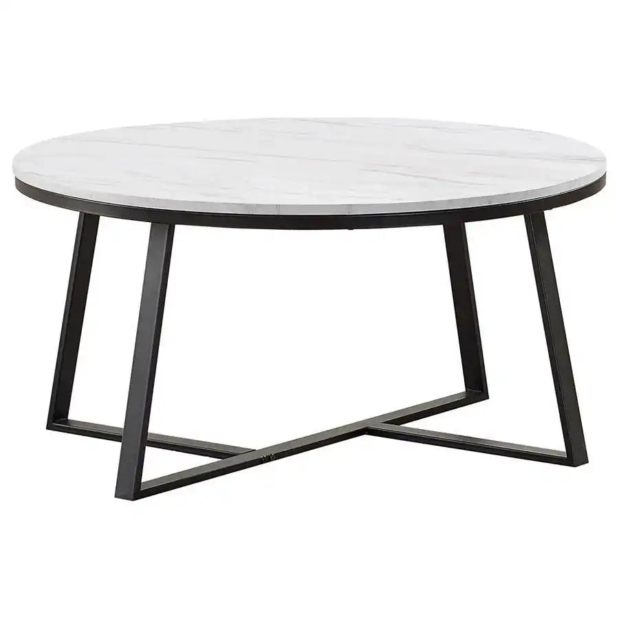 Hugo - Round Faux Marble Coffee Table - White And Matte Black - Best Buy Furniture